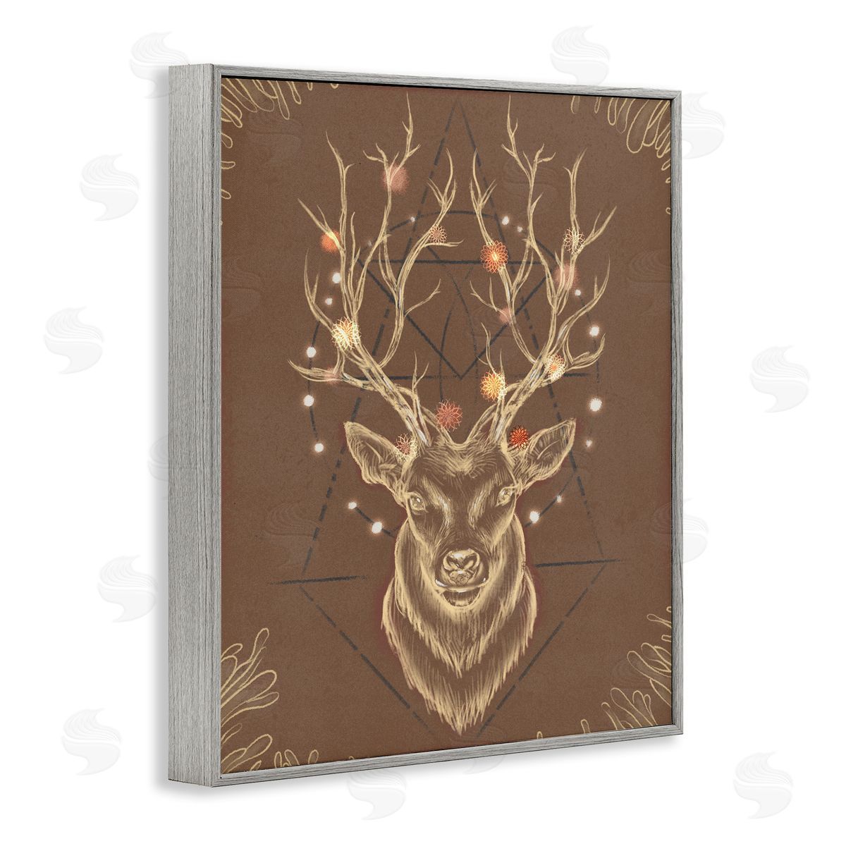 Ziwei Li Rustic Deer Antlers Geometric Sketch Gray Framed Giclee Wall Art