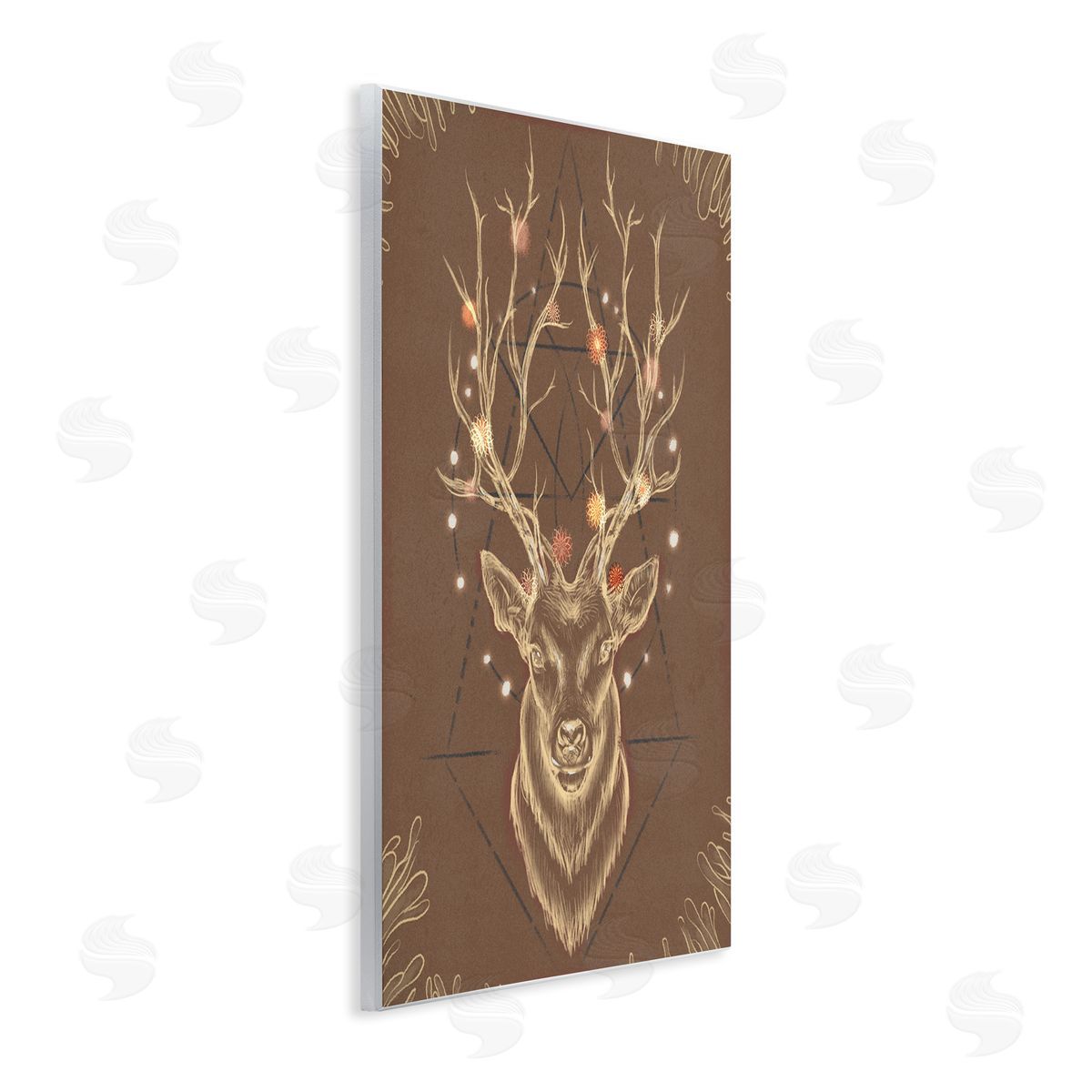 Ziwei Li Rustic Deer Antlers Geometric Sketch Wall Plaque Art