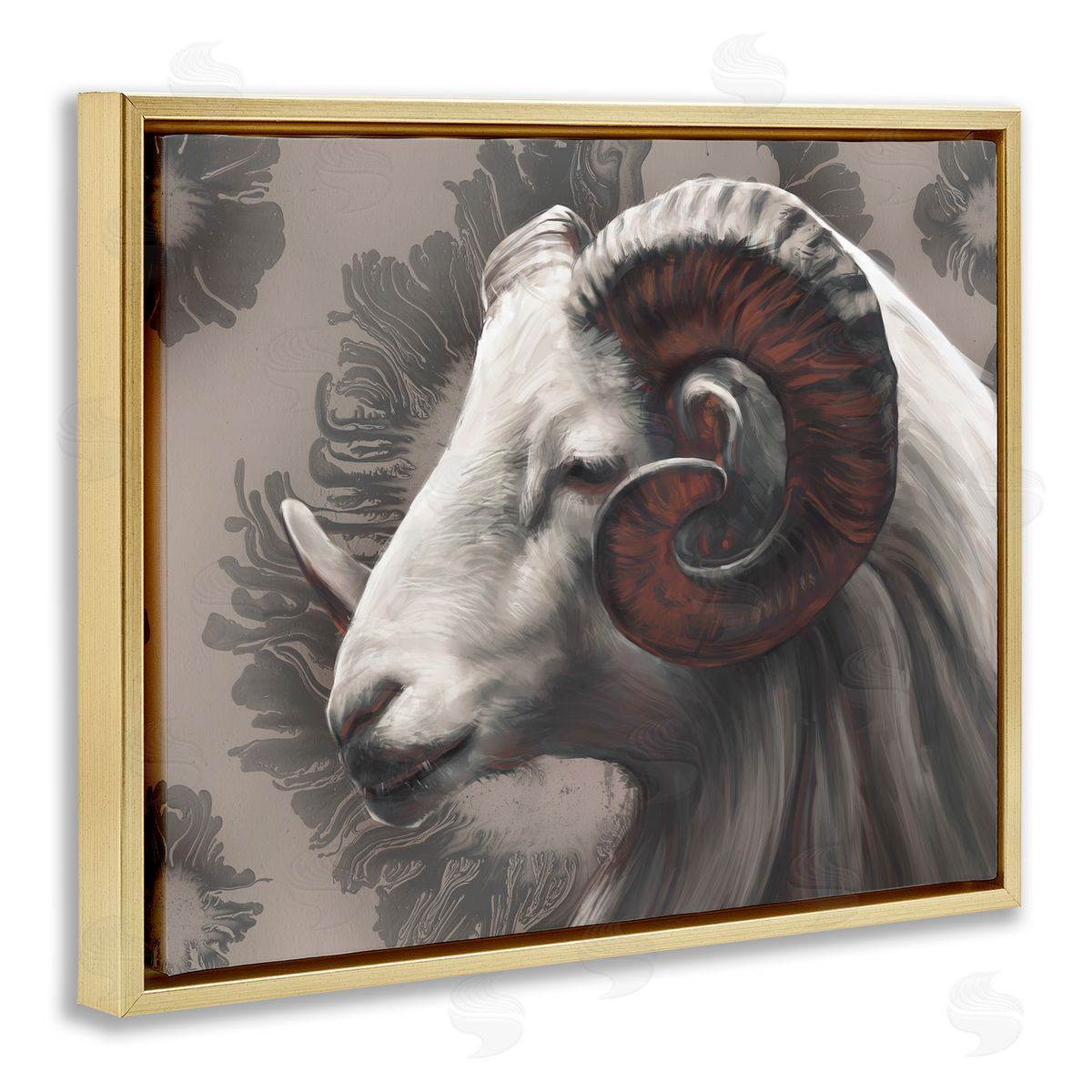 Ziwei Li Big Horn Ram Portrait Abstract Gold Floater Frame Canvas Art