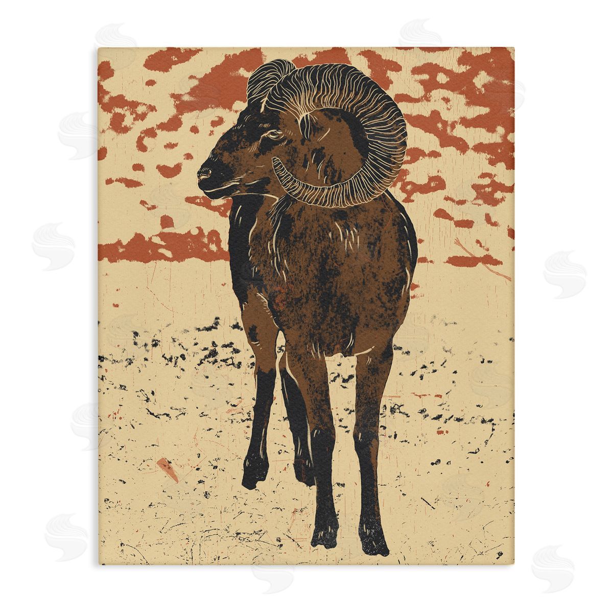 Ziwei Li Abstract Vintage Ram Animal Horns Canvas Wall Art