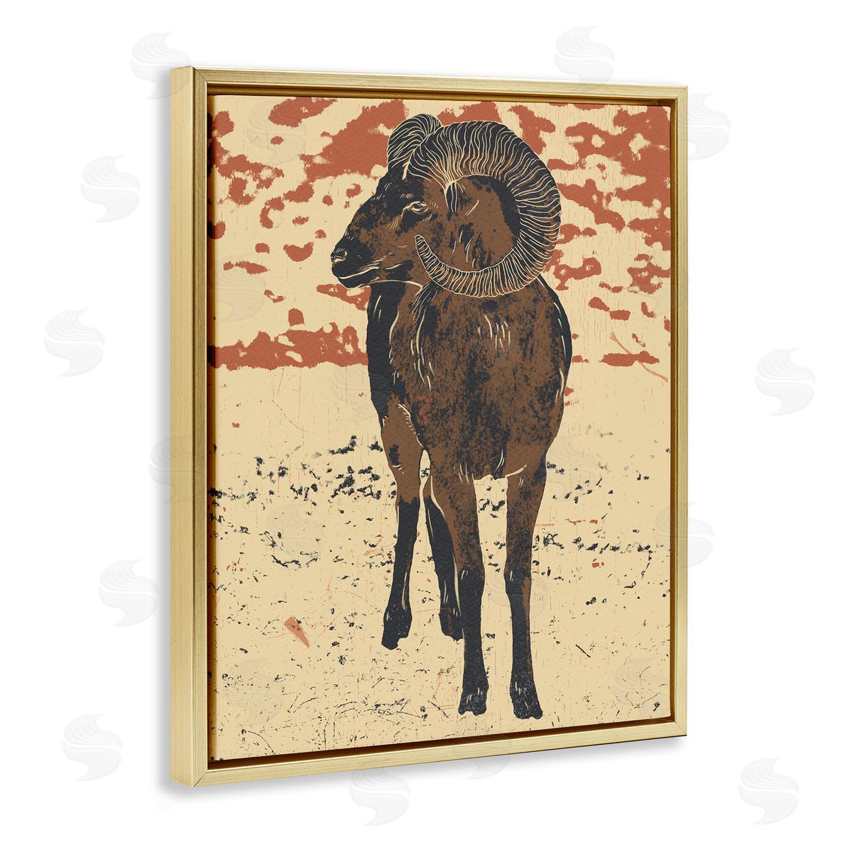 Ziwei Li Abstract Vintage Ram Animal Horns Gold Floater Frame Canvas Art