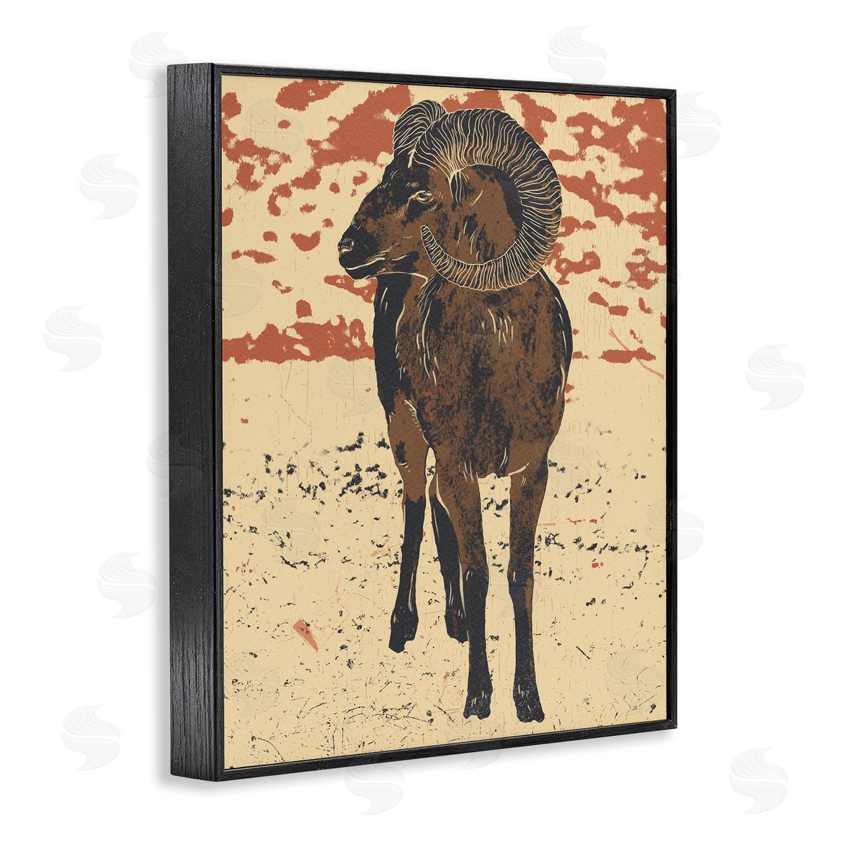 Ziwei Li Abstract Vintage Ram Animal Horns Black Framed Giclee Wall Art