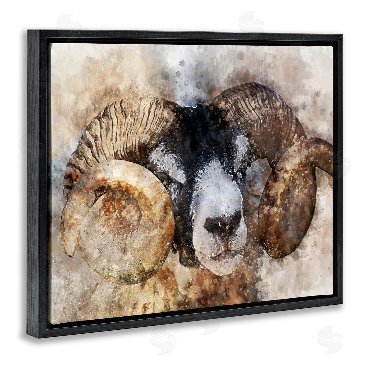 Ziwei Li Big Horned Ram Abstract Portrait Black Floater Frame Canvas Art