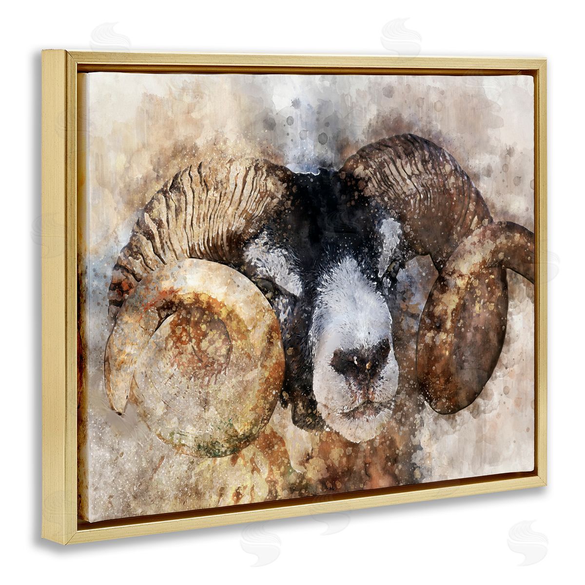 Ziwei Li Big Horned Ram Abstract Portrait Gold Floater Frame Canvas Art