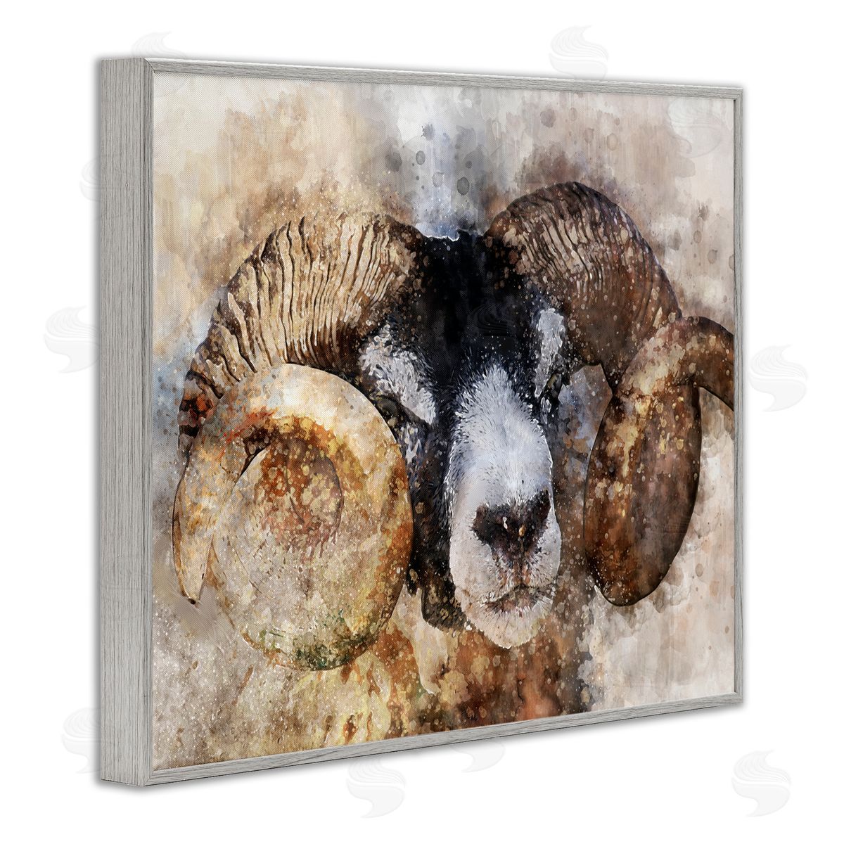 Ziwei Li Big Horned Ram Abstract Portrait Gray Framed Giclee Wall Art