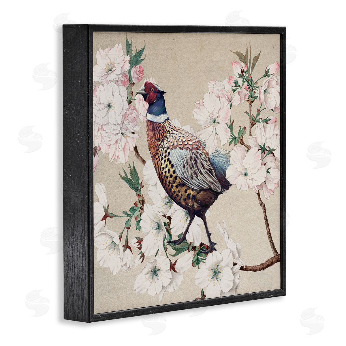 Ziwei Li Vintage Wild Turkey Pink Tree Blossoms  Black Framed Giclee Wall Art