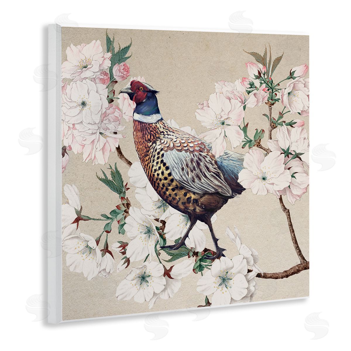 Ziwei Li Vintage Wild Turkey Pink Tree Blossoms  Wall Plaque Art