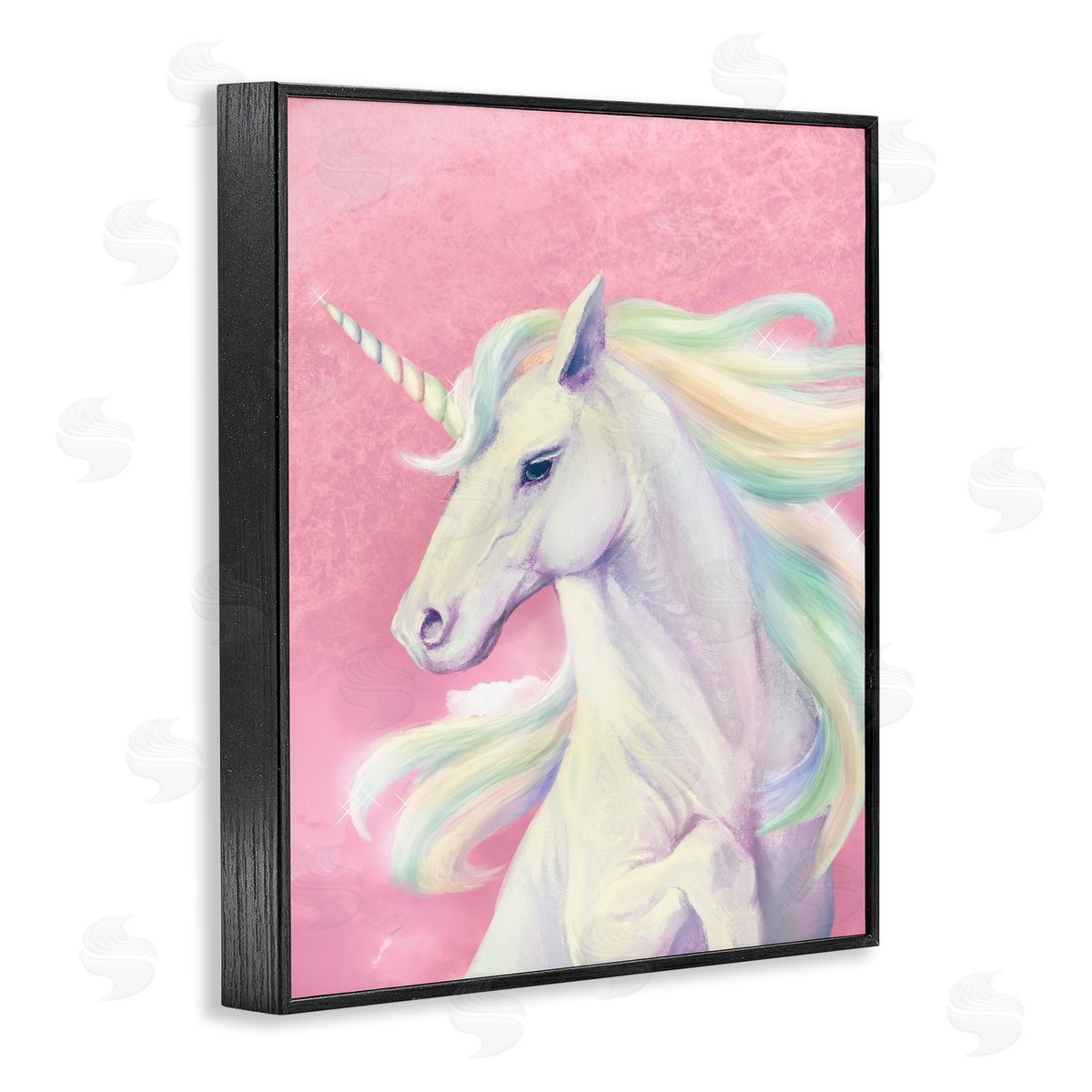 Pink Unicorn Playful Rainbow Black Frame Print Wall Art, Home Decor by Ziwei Li