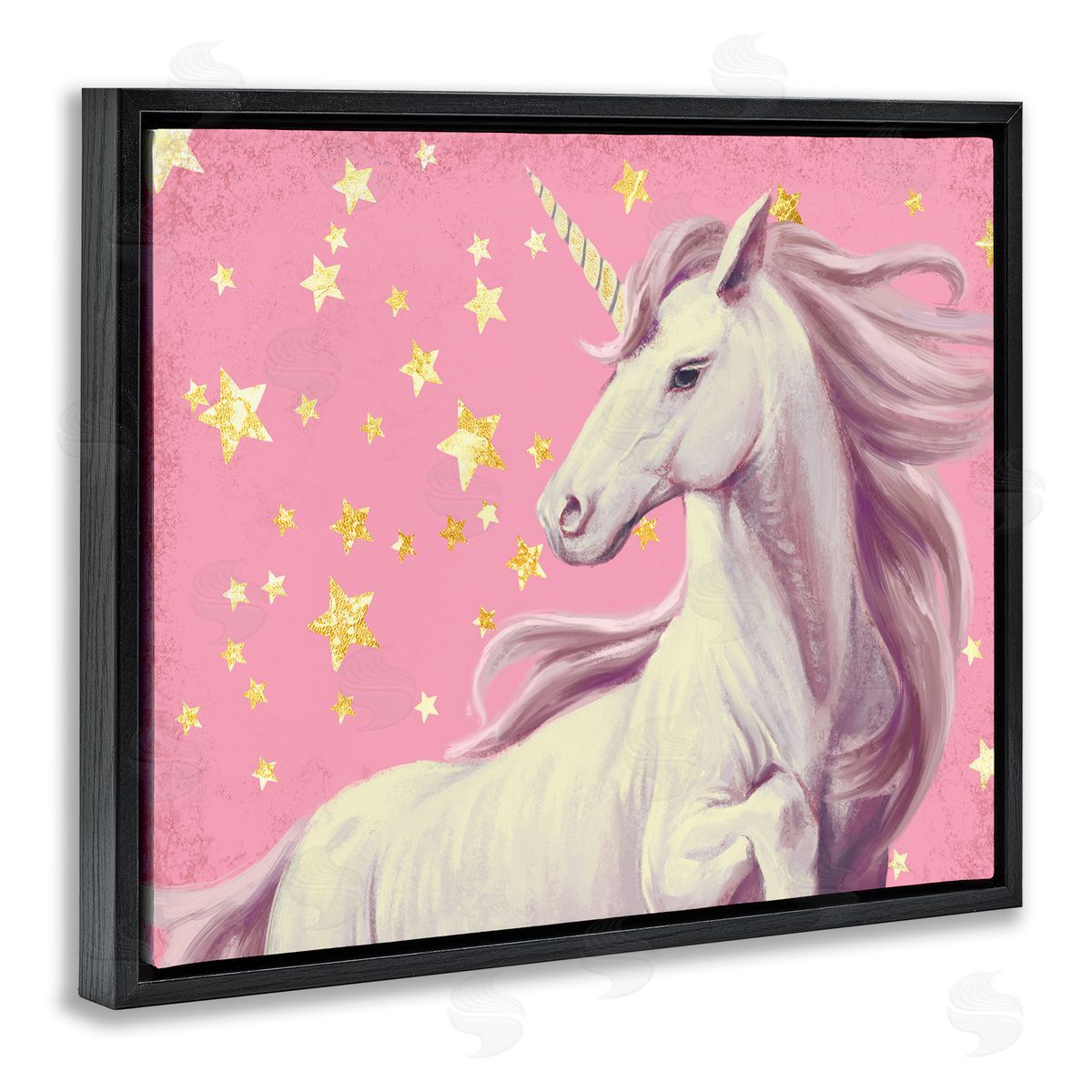 Ziwei Li Unicorn in Pink Starry Sky Black Floater Frame Canvas Art
