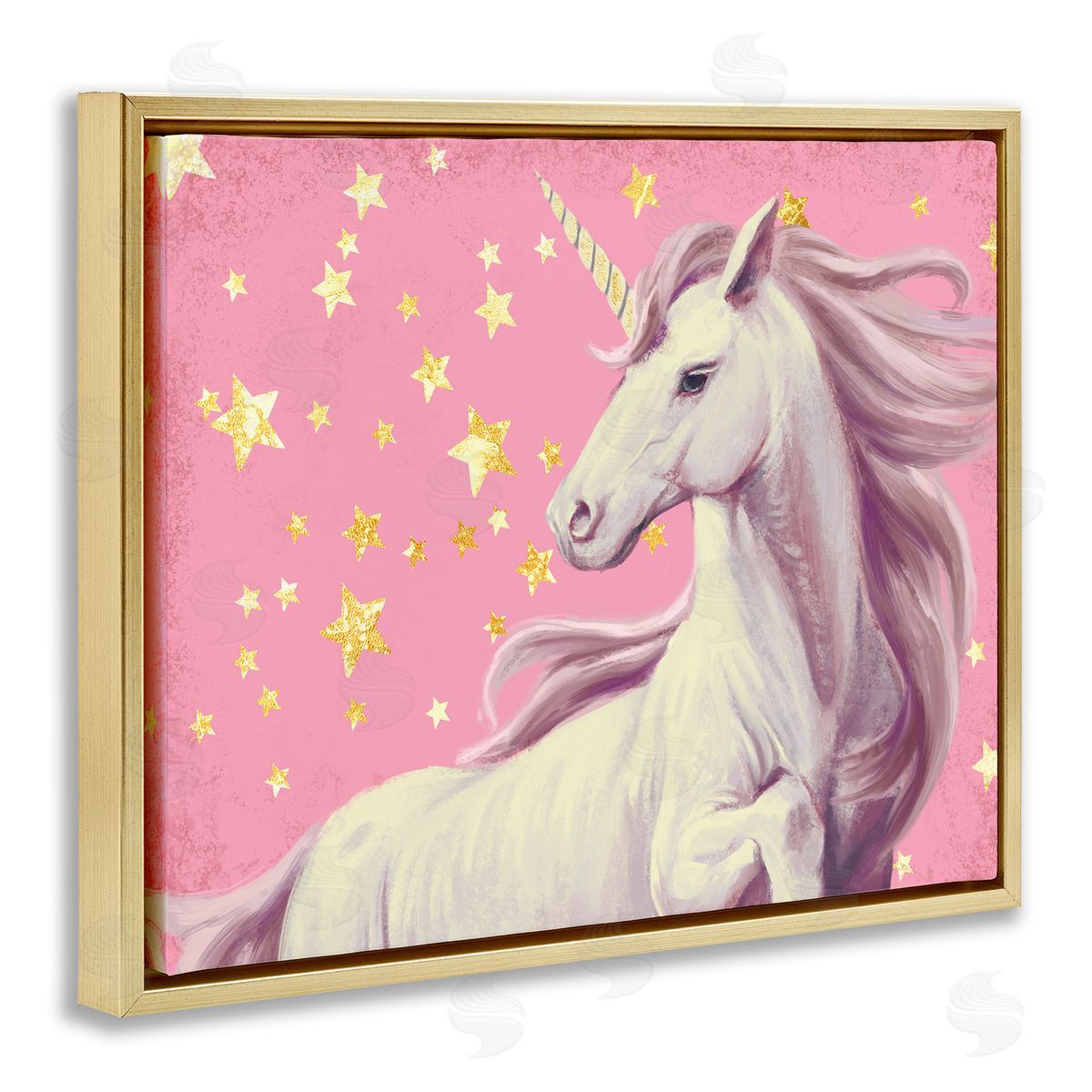 Ziwei Li Unicorn in Pink Starry Sky Gold Floater Frame Canvas Art