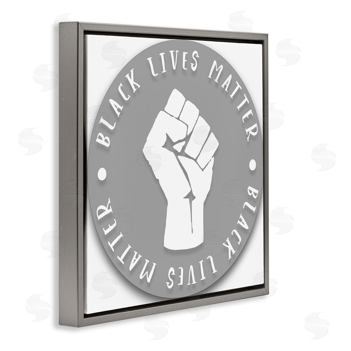 Stupell Studio Black Lives Matter Grey Circle Fist Gray Floater Frame Canvas Art
