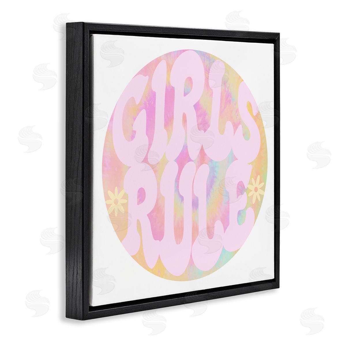 Stupell Studio Girls Rule Pink Tie Dye Black Floater Frame Canvas Art