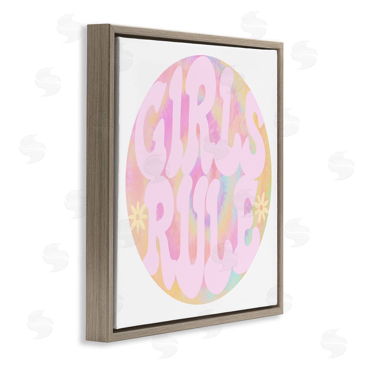 Stupell Studio Girls Rule Pink Tie Dye Brown Floater Frame Canvas Art