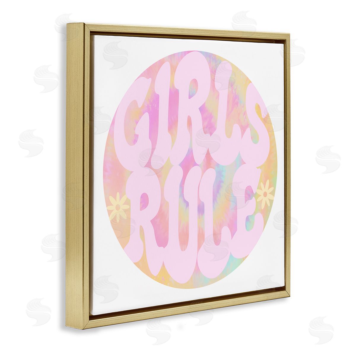 Stupell Studio Girls Rule Pink Tie Dye Gold Floater Frame Canvas Art