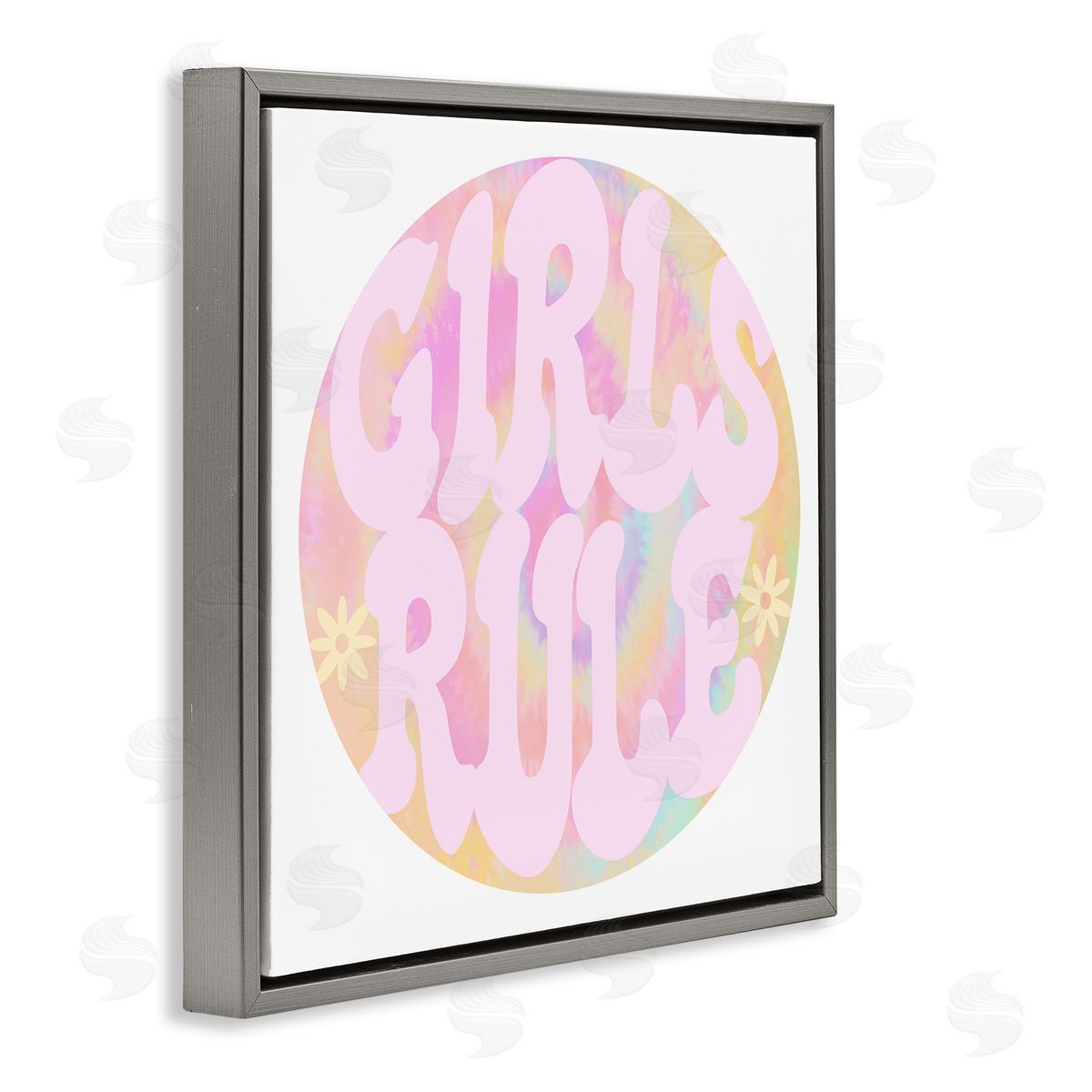 Stupell Studio Girls Rule Pink Tie Dye Gray Floater Frame Canvas Art