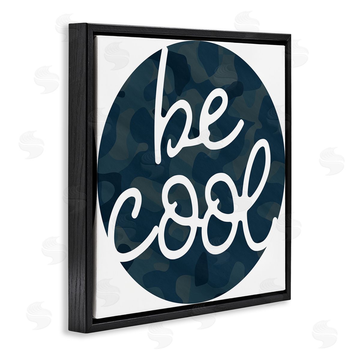 Stupell Studio Be Cool Blue Camouflage Circle Black Floater Frame Canvas Art