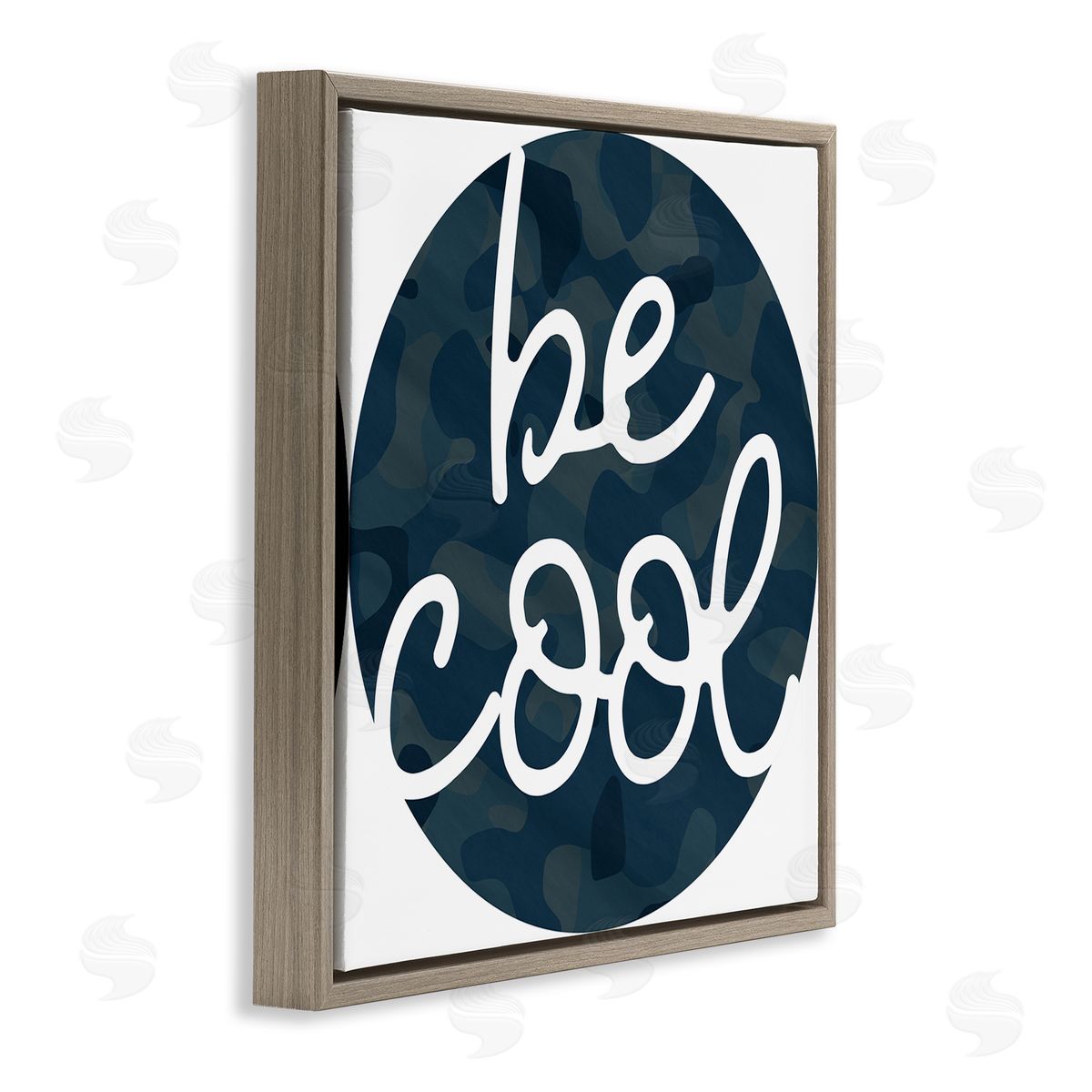 Stupell Studio Be Cool Blue Camouflage Circle Brown Floater Frame Canvas Art