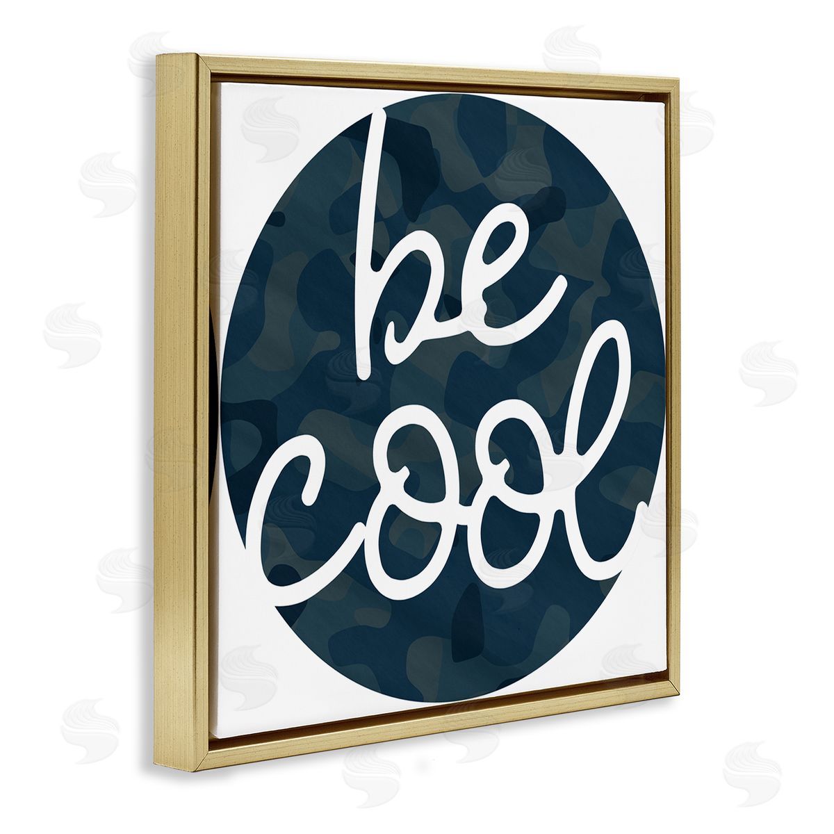 Stupell Studio Be Cool Blue Camouflage Circle Gold Floater Frame Canvas Art
