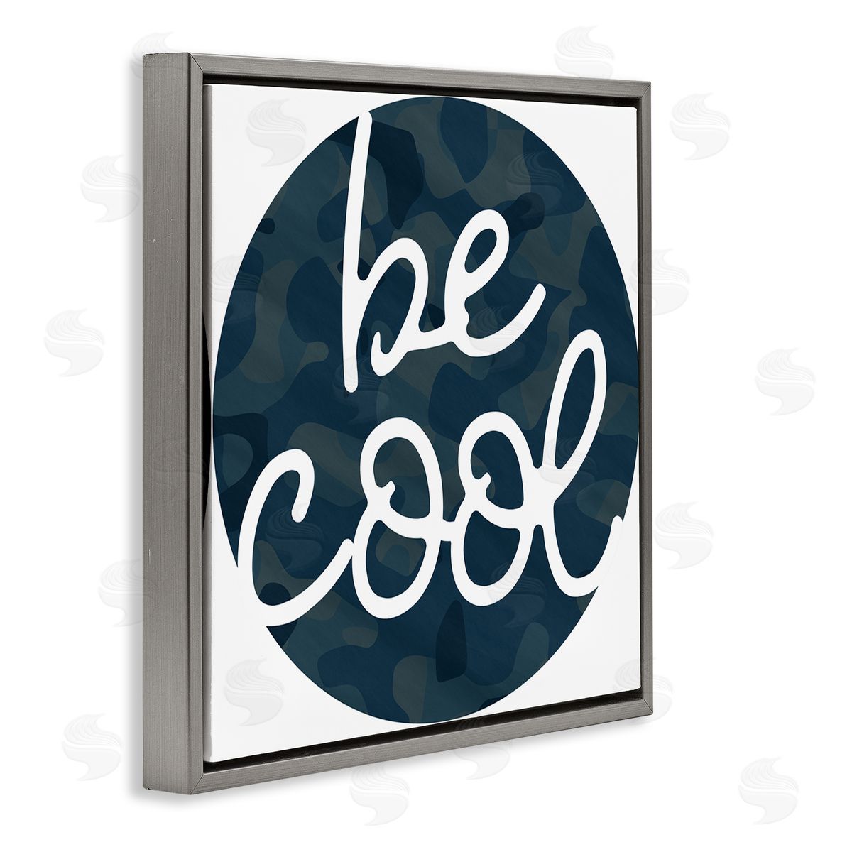 Stupell Studio Be Cool Blue Camouflage Circle Gray Floater Frame Canvas Art