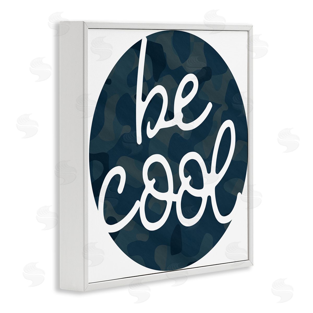 Stupell Studio Be Cool Blue Camouflage Circle White Framed Giclee Wall Art