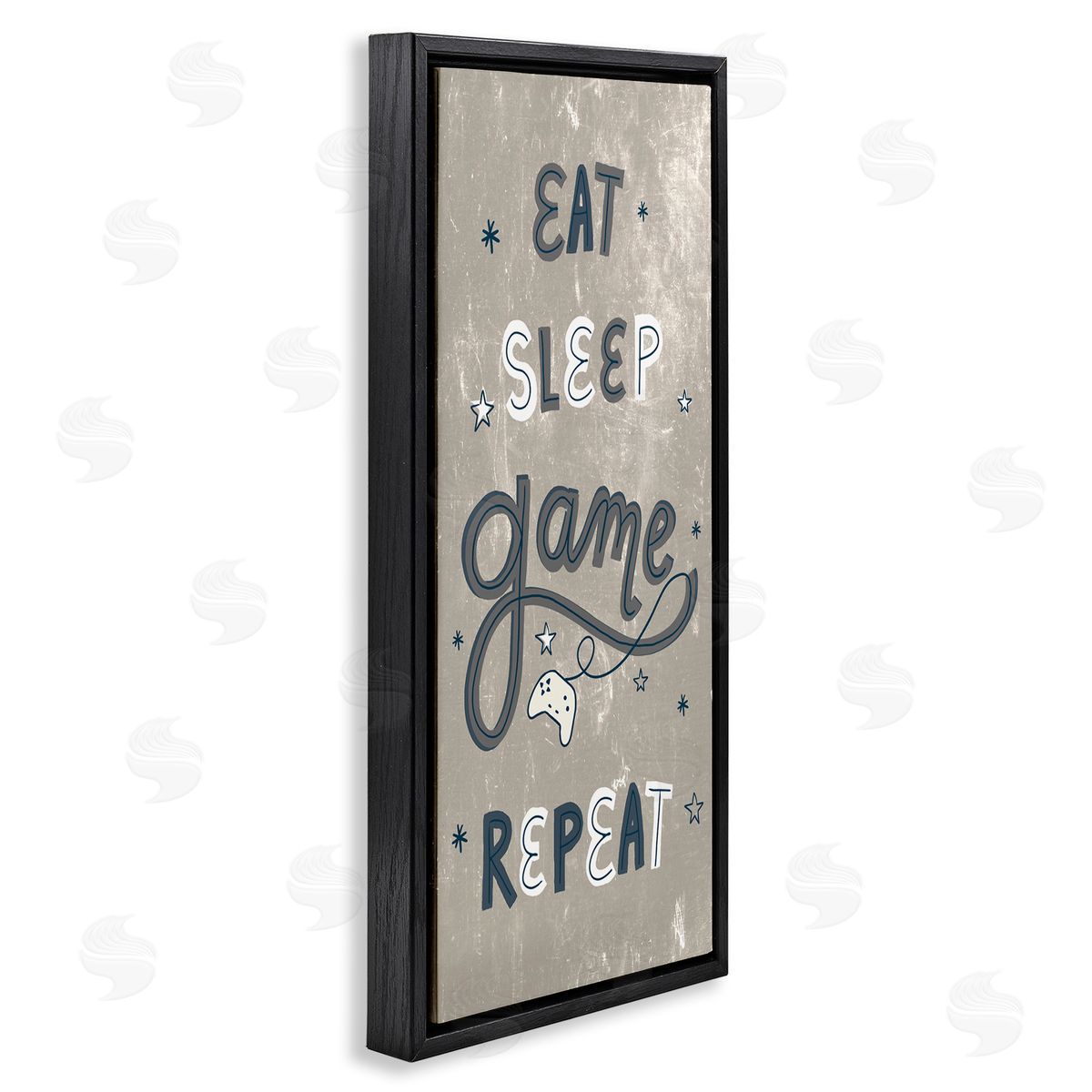 Stupell Studio Whimsical Eat Sleep Game Repeat Stars Black Floater Frame Canvas Art