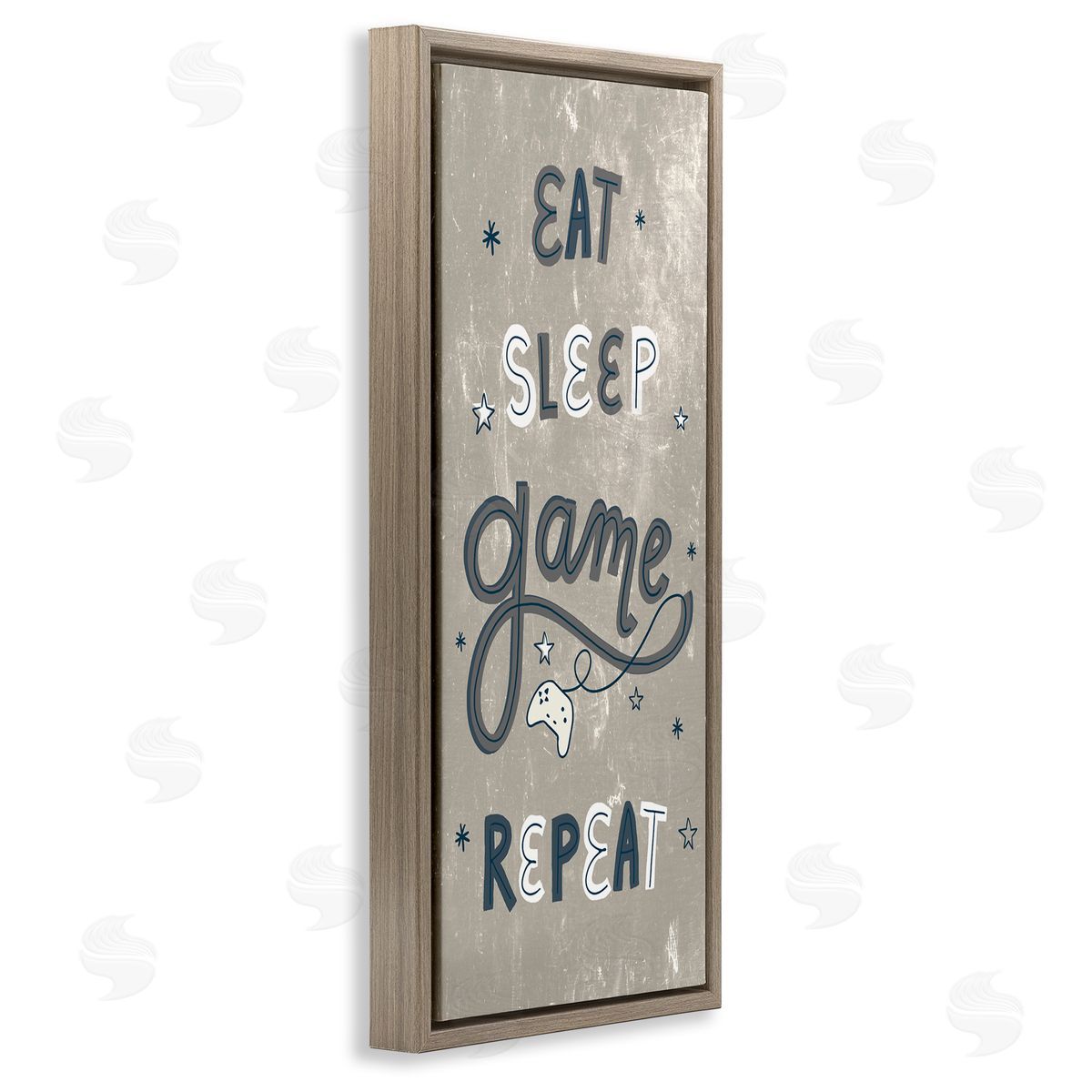 Stupell Studio Whimsical Eat Sleep Game Repeat Stars Brown Floater Frame Canvas Art
