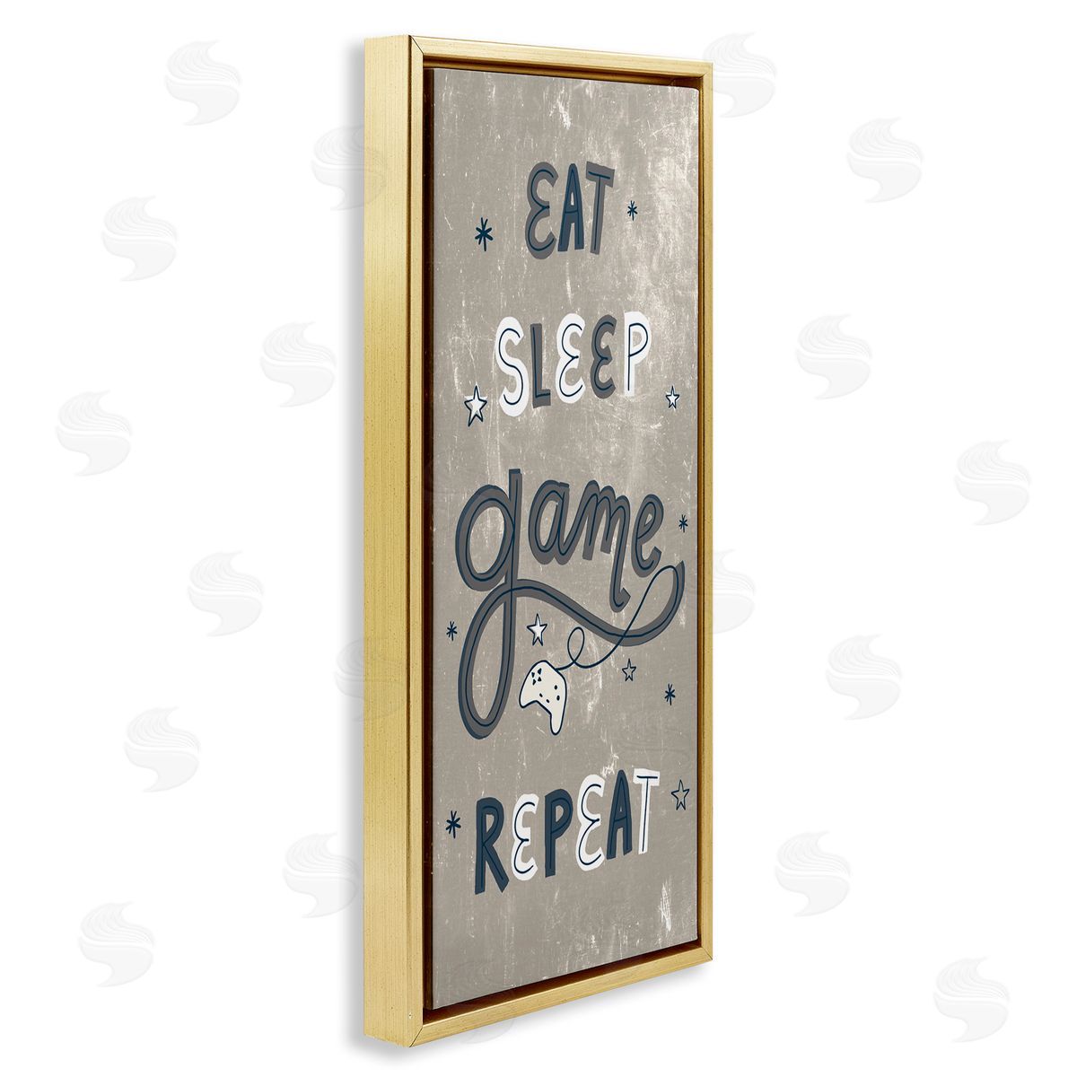 Stupell Studio Whimsical Eat Sleep Game Repeat Stars Gold Floater Frame Canvas Art