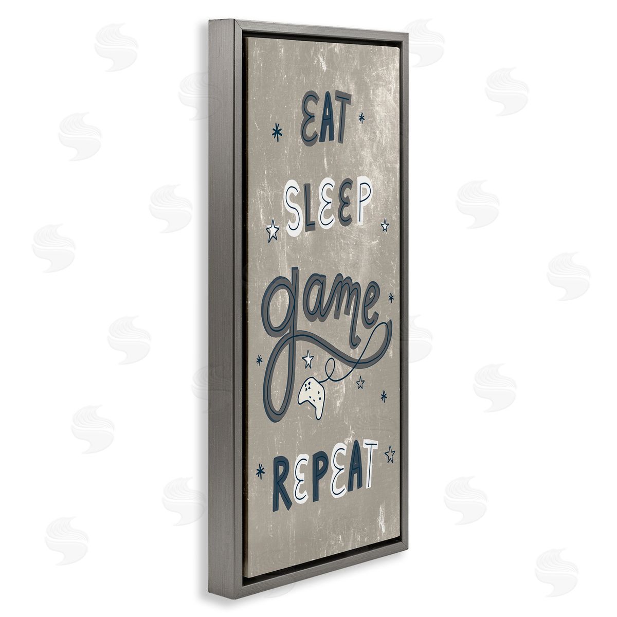 Stupell Studio Whimsical Eat Sleep Game Repeat Stars Gray Floater Frame Canvas Art