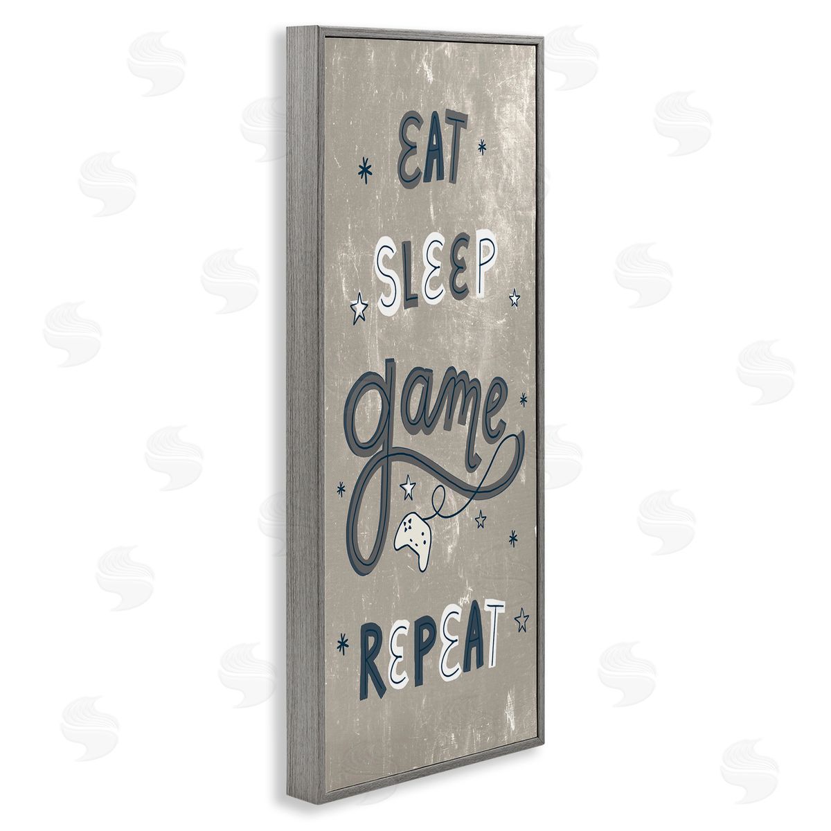 Stupell Studio Whimsical Eat Sleep Game Repeat Stars Gray Framed Giclee Wall Art