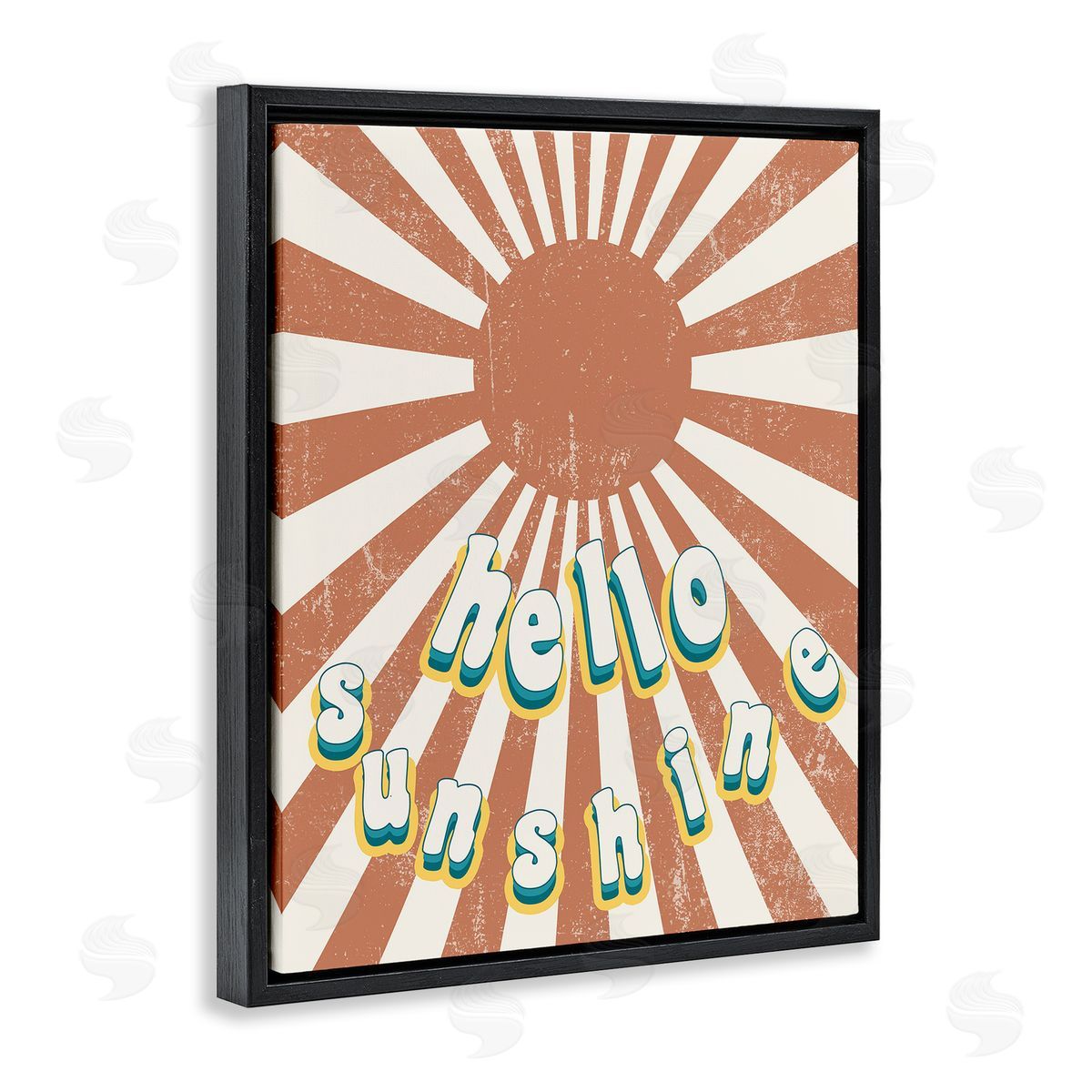 Stupell Studio Playful Hello Sunshine Sun Burst Black Floater Frame Canvas Art