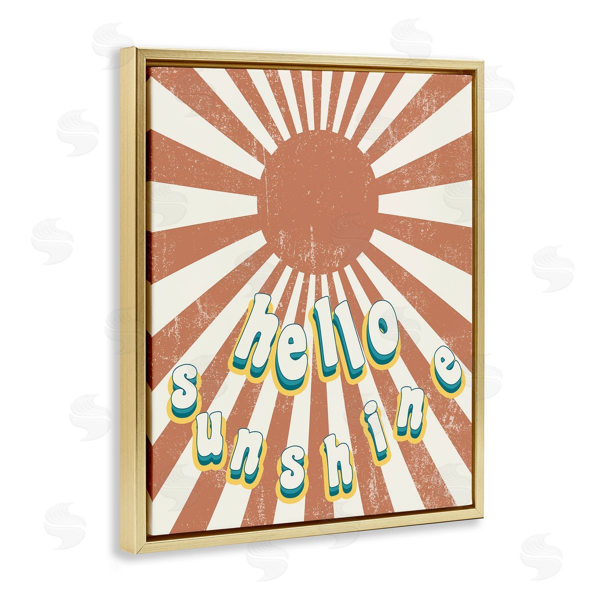 Stupell Studio Playful Hello Sunshine Sun Burst Gold Floater Frame Canvas Art