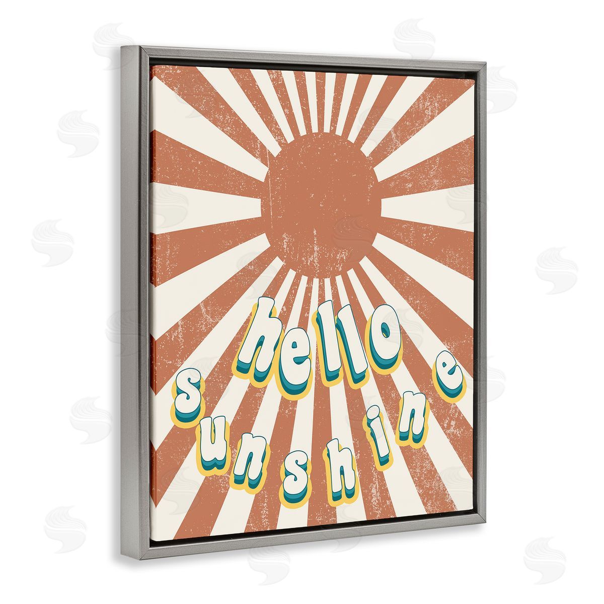 Stupell Studio Playful Hello Sunshine Sun Burst Gray Floater Frame Canvas Art