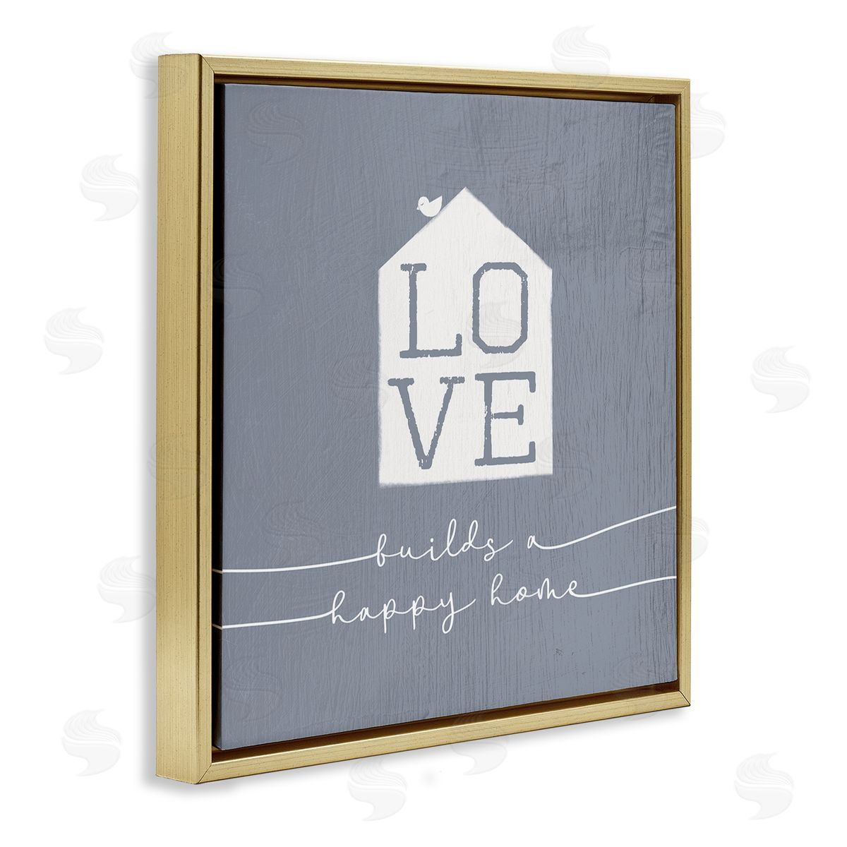 Stupell Studio Love Builds Happy Homes Rustic Blue Gold Floater Frame Canvas Art