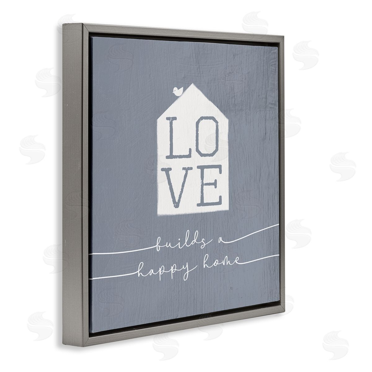 Stupell Studio Love Builds Happy Homes Rustic Blue Gray Floater Frame Canvas Art