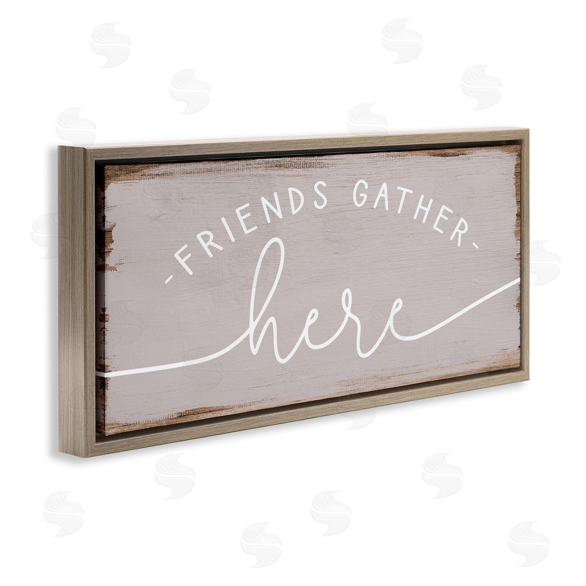 Friends Gather Here Charming Brown Floating Frame Canvas Wall Art, Home Decor by Stupell Studio
