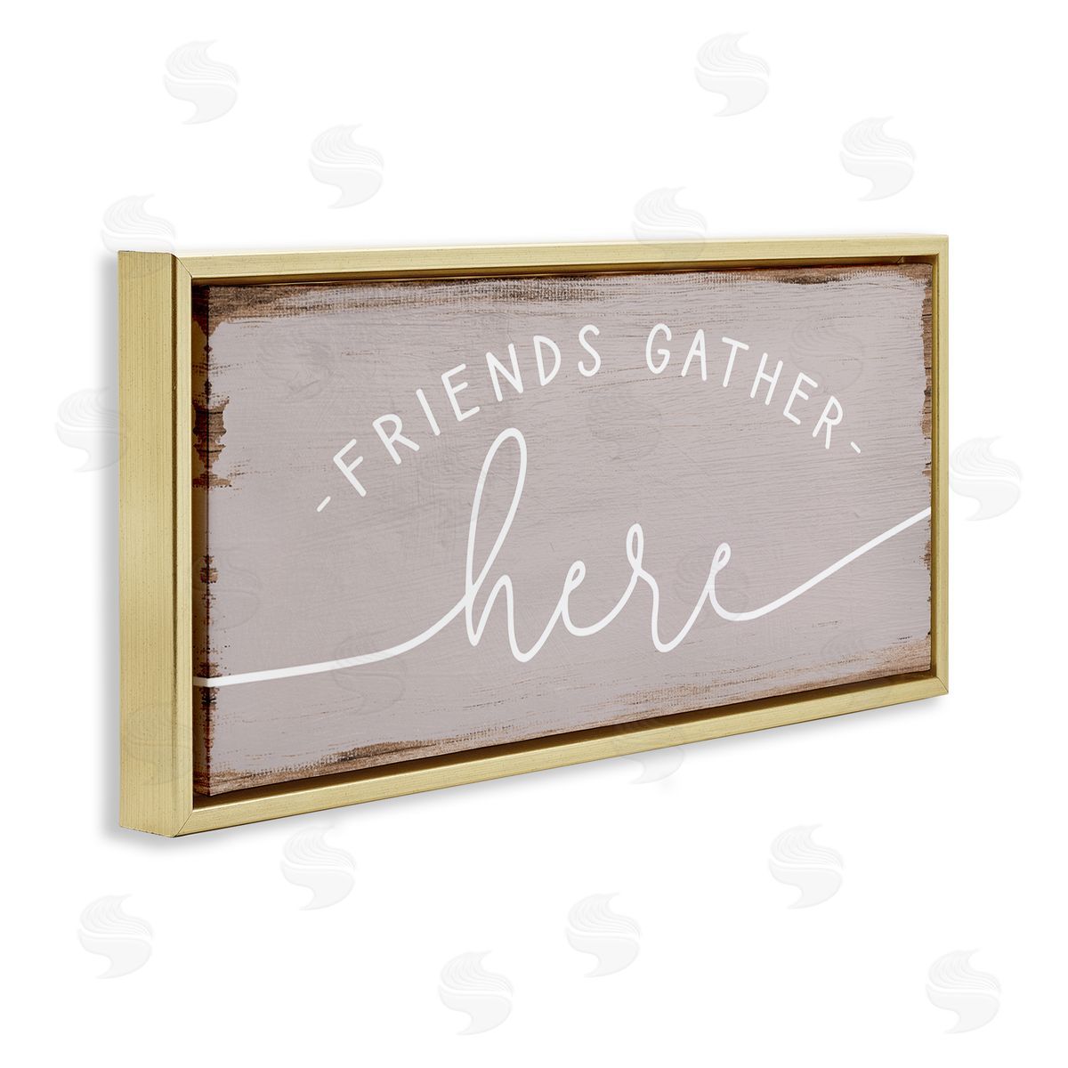 Friends Gather Here Charming Gold Floating Frame Canvas Wall Art, Home Decor by Stupell Studio