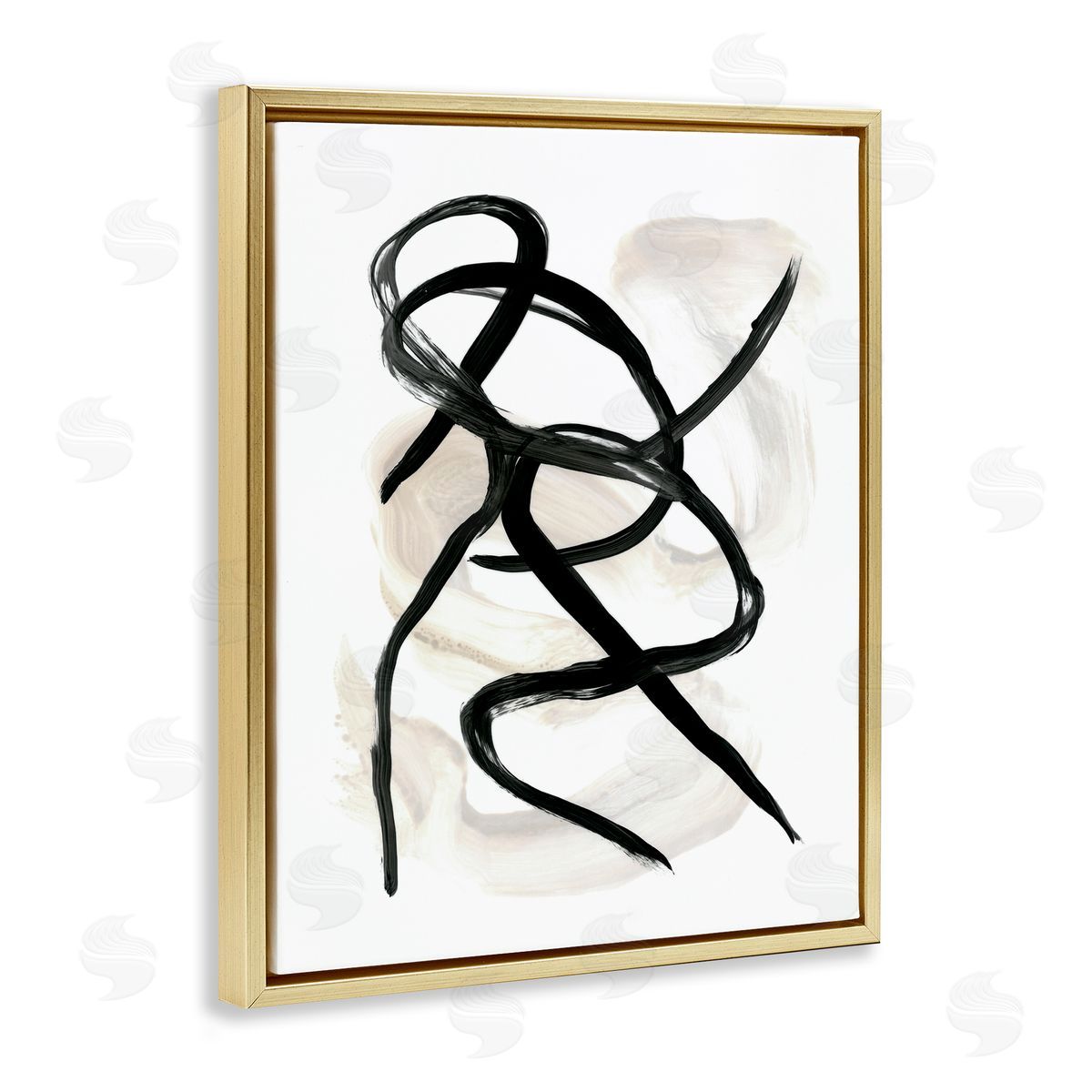 Stupell Studio Abstract Paint Strokes Black Brown Gold Floater Frame Canvas Art