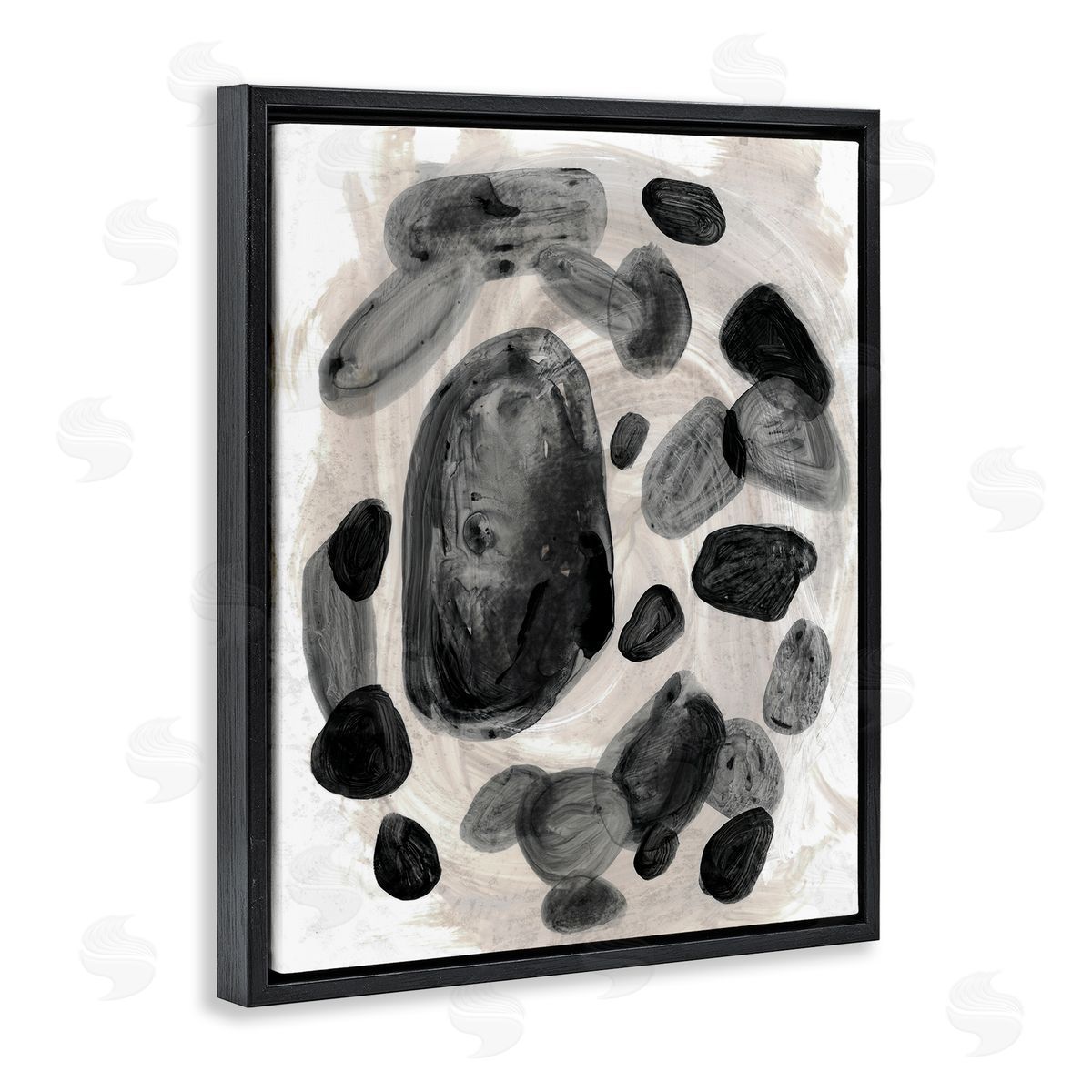 Stupell Studio Shades of Grey Abstract Organic Shapes Black Floater Frame Canvas Art