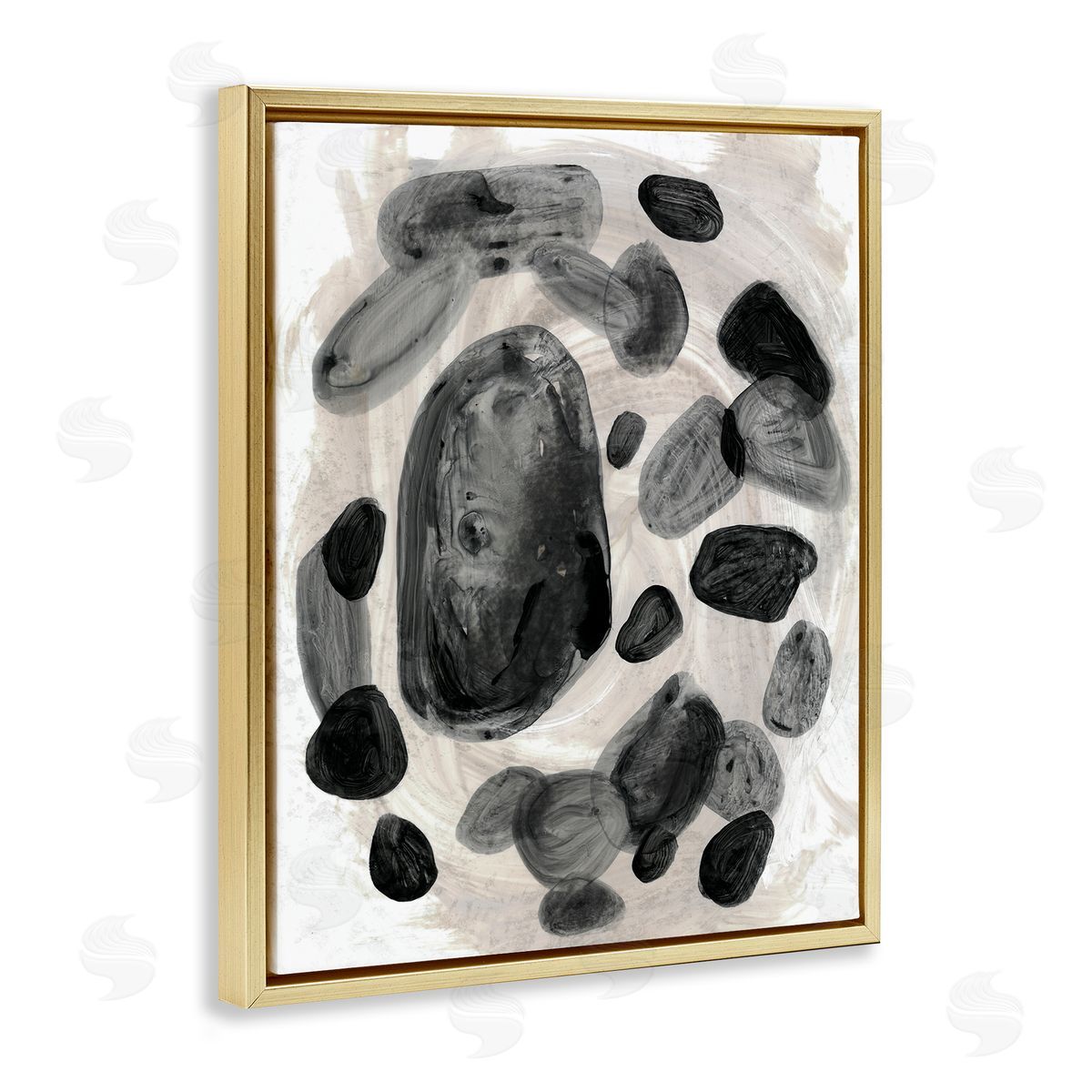 Stupell Studio Shades of Grey Abstract Organic Shapes Gold Floater Frame Canvas Art