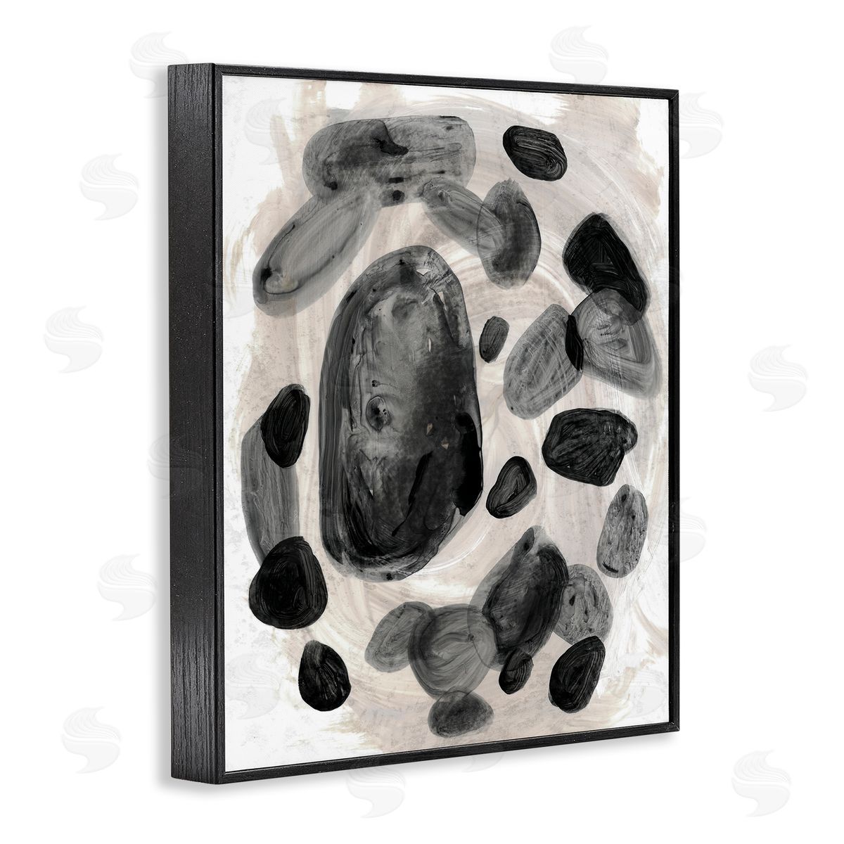 Stupell Studio Shades of Grey Abstract Organic Shapes Black Framed Giclee Wall Art