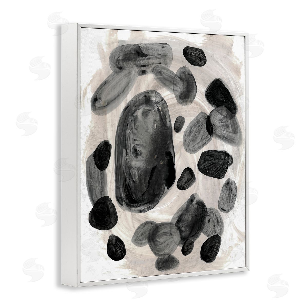 Stupell Studio Shades of Grey Abstract Organic Shapes White Framed Giclee Wall Art