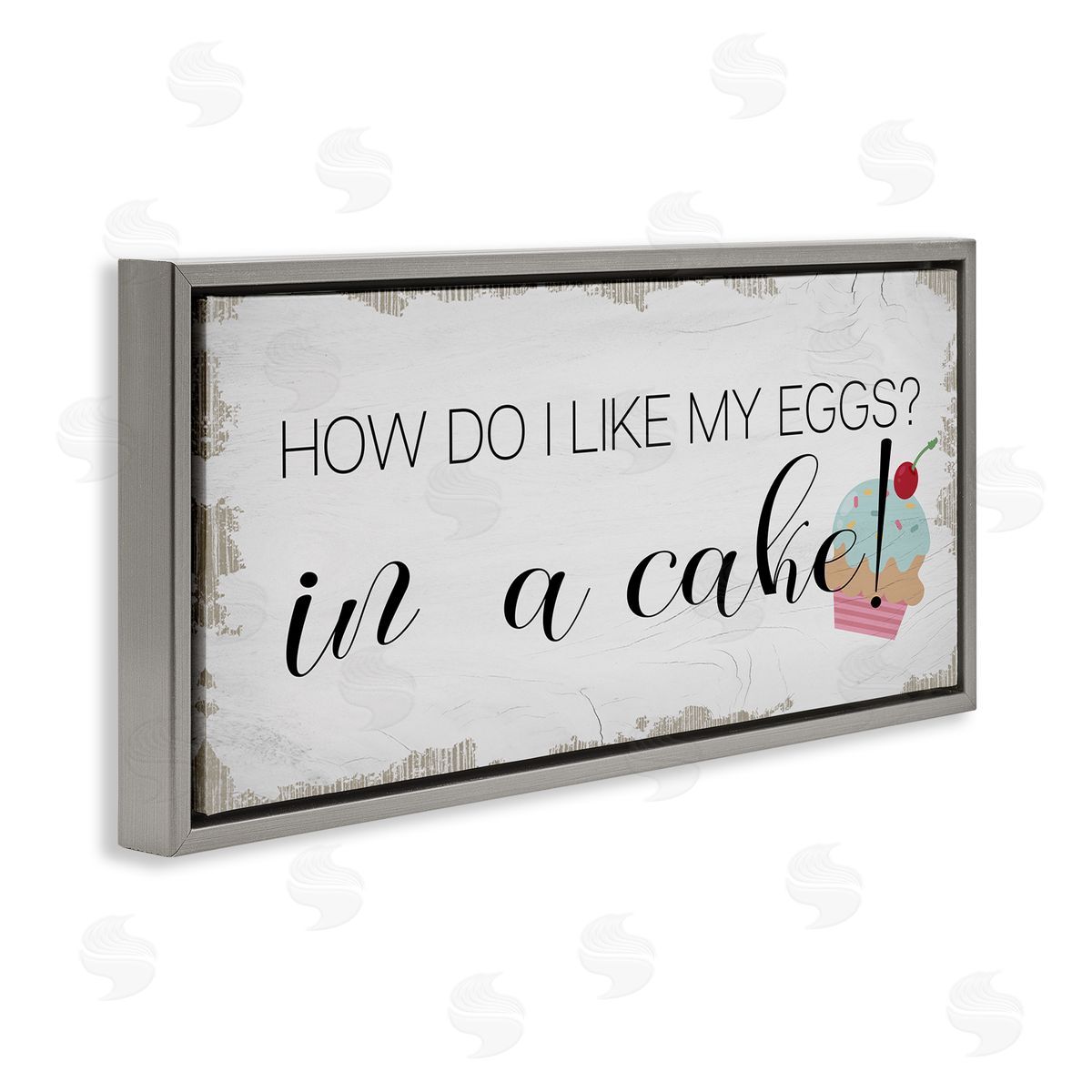 Stupell Studio Like My Eggs in Cake Cupcake Gray Floater Frame Canvas Art