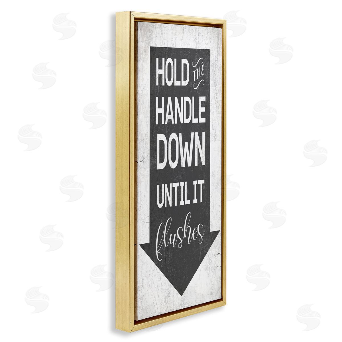 Hold Handle Down Bathroom Arrow Gold Floating Frame Canvas Wall Art, Home Decor by Stupell Studio