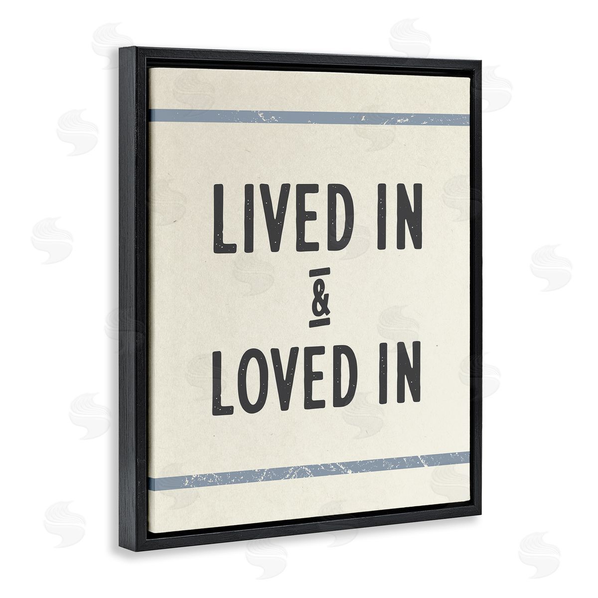 Stupell Studio Lived In Loved In Blue Bistro Stripe Black Floater Frame Canvas Art