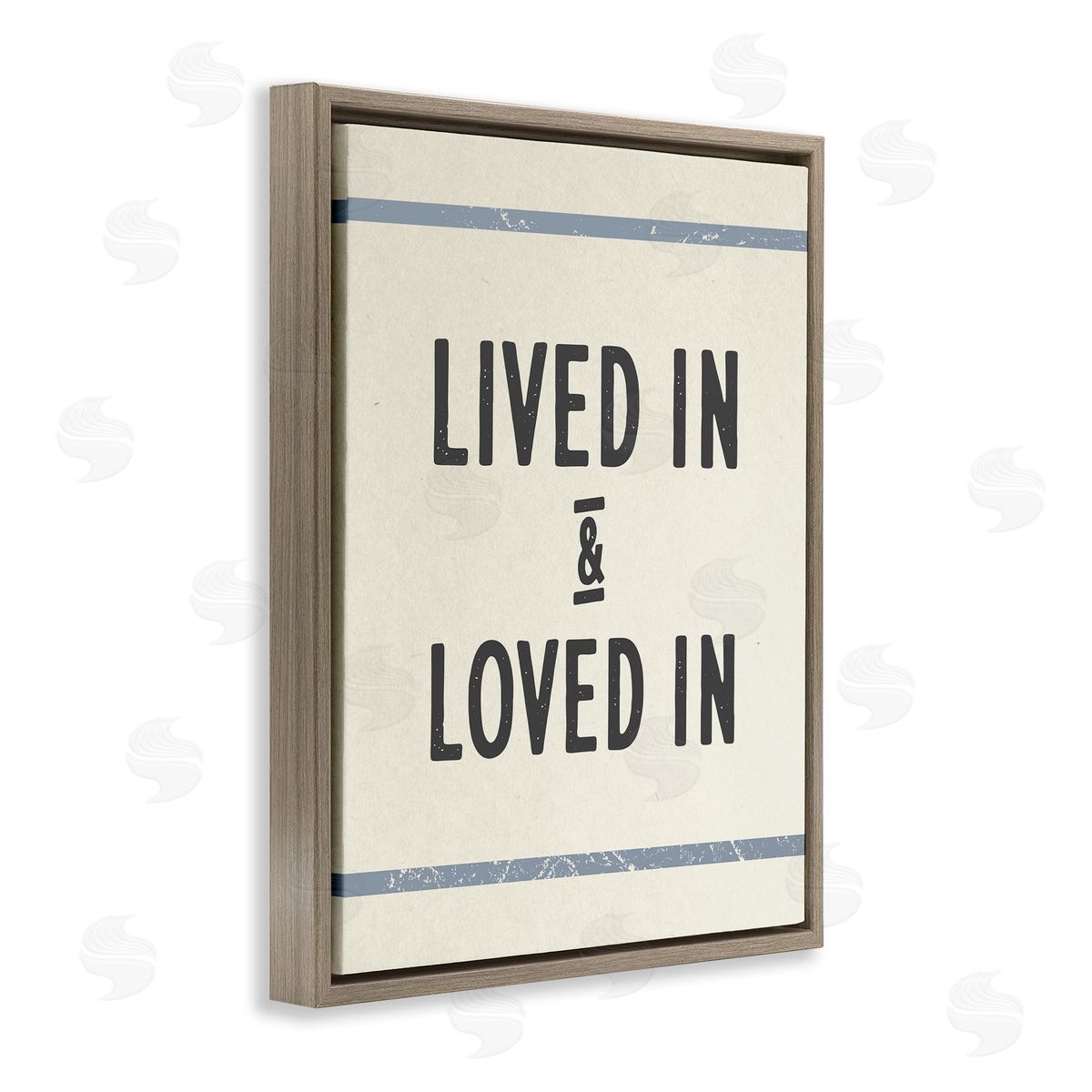 Stupell Studio Lived In Loved In Blue Bistro Stripe Brown Floater Frame Canvas Art