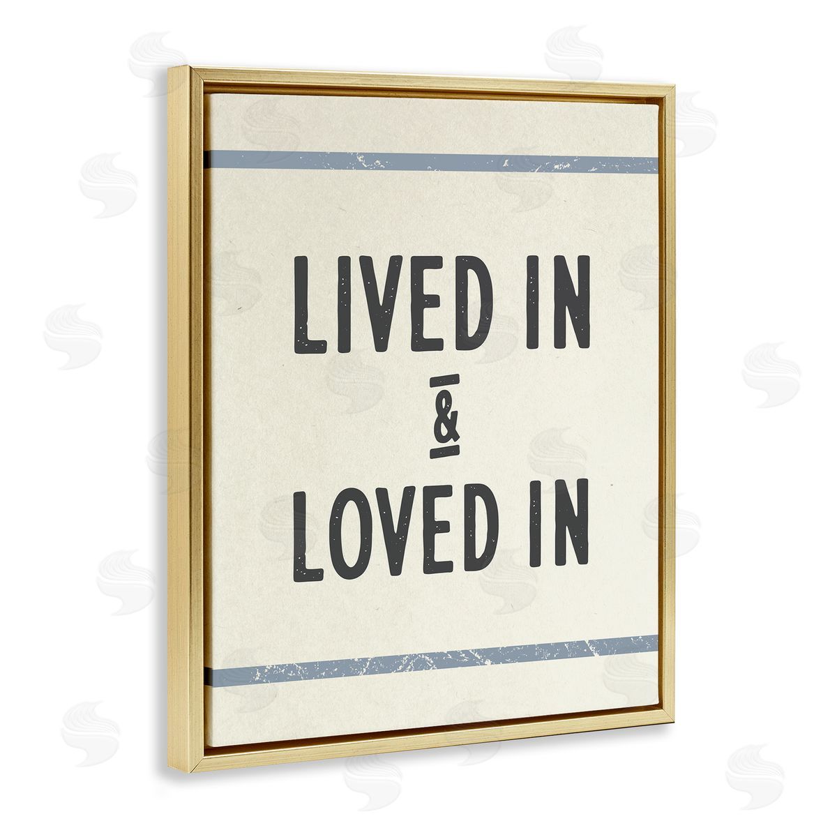 Stupell Studio Lived In Loved In Blue Bistro Stripe Gold Floater Frame Canvas Art