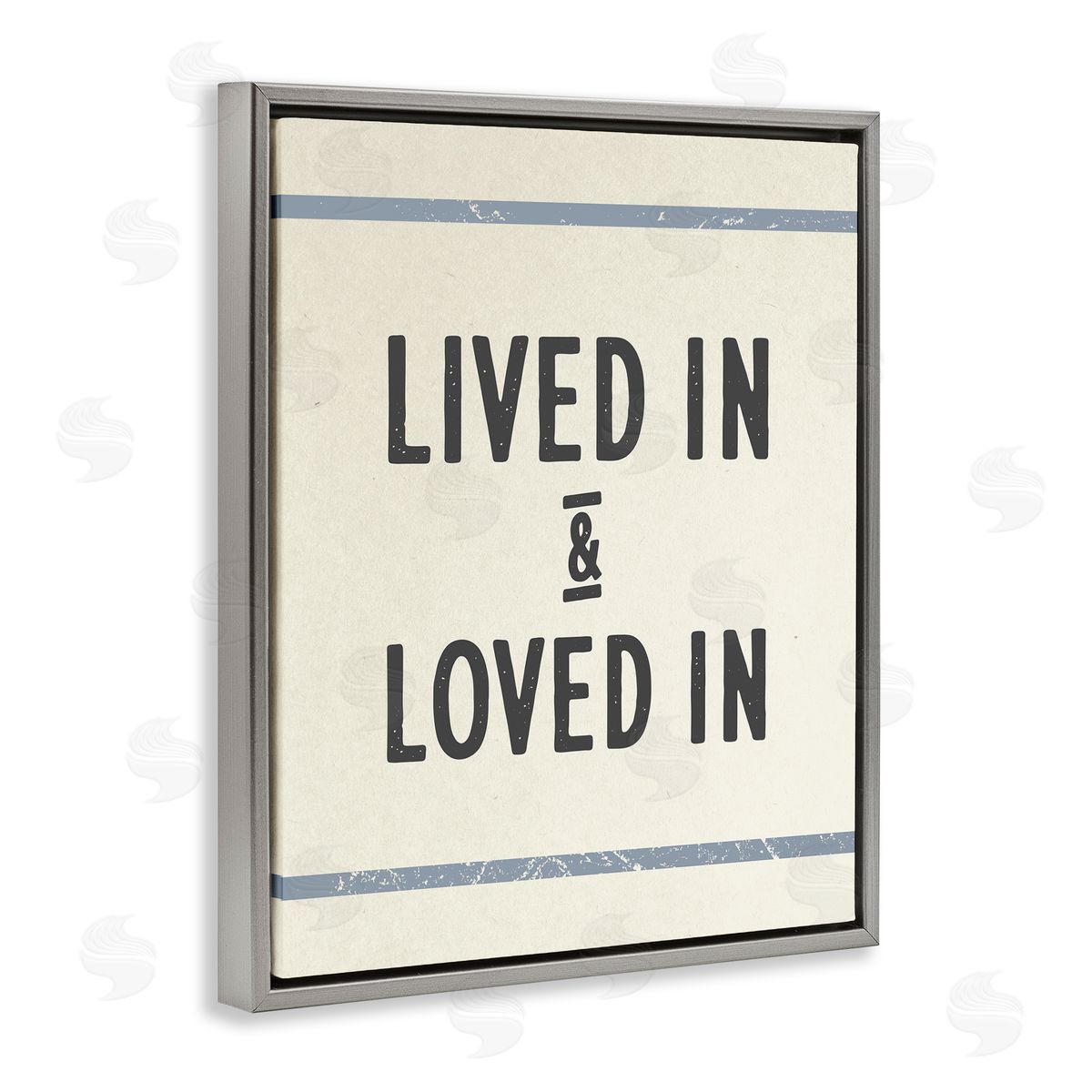 Stupell Studio Lived In Loved In Blue Bistro Stripe Gray Floater Frame Canvas Art