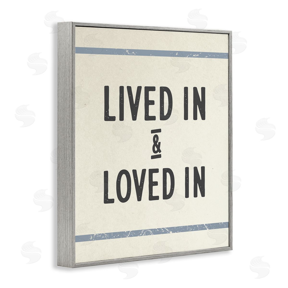 Stupell Studio Lived In Loved In Blue Bistro Stripe Gray Framed Giclee Wall Art