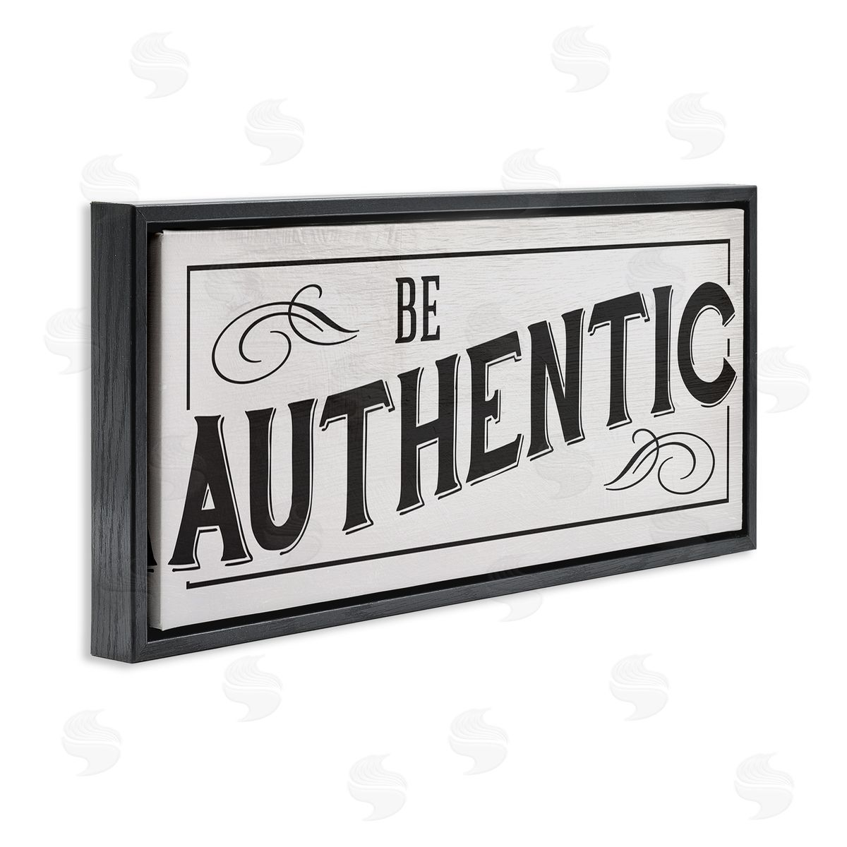 Stupell Studio Be Authentic Bold Typography Swirls Black Floater Frame Canvas Art