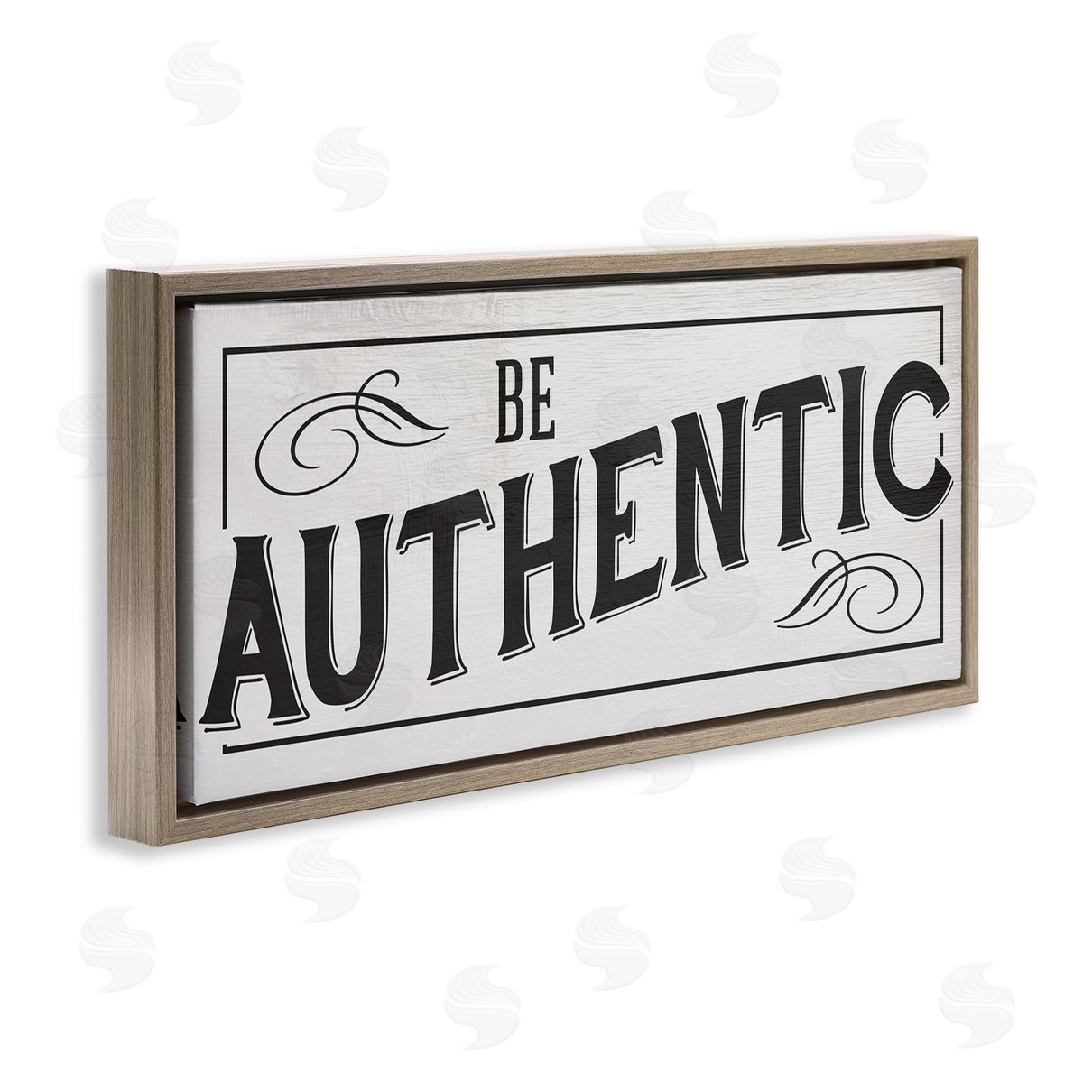 Stupell Studio Be Authentic Bold Typography Swirls Brown Floater Frame Canvas Art